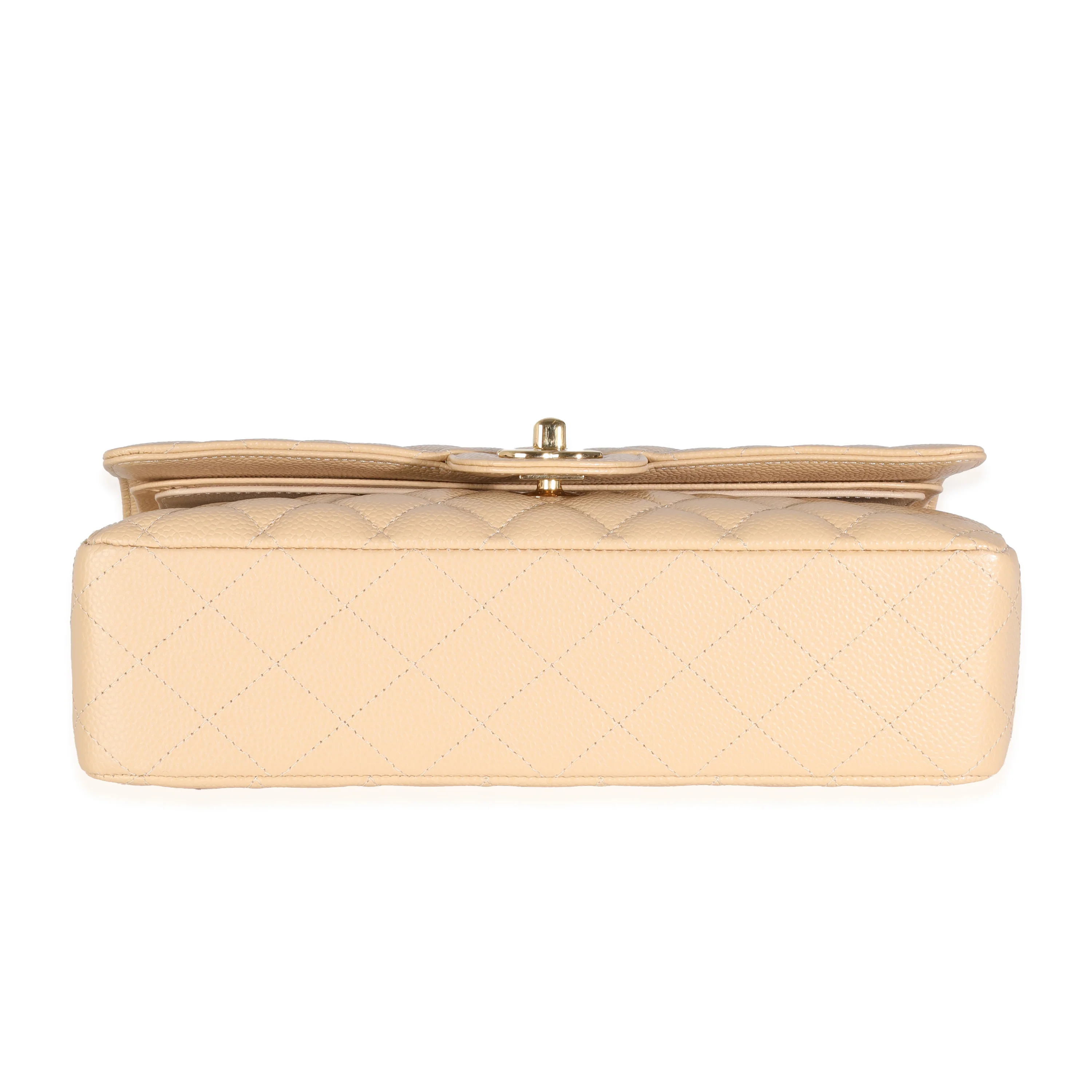 Beige Quilted Caviar Medium Classic Double Flap Handbag - Image 5