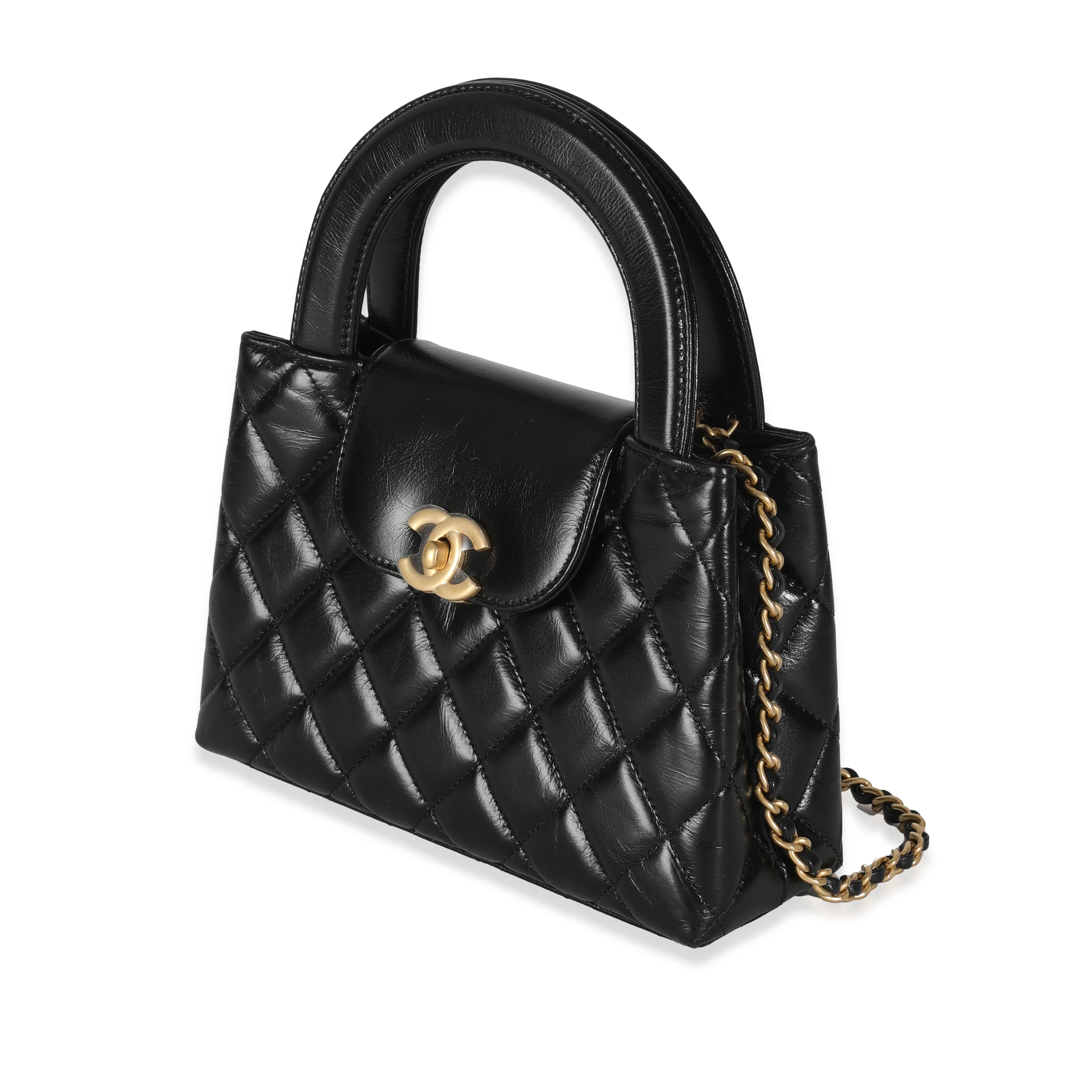 Black Shiny Aged Calfskin Quilted Nano Kelly Shopper - Image 2