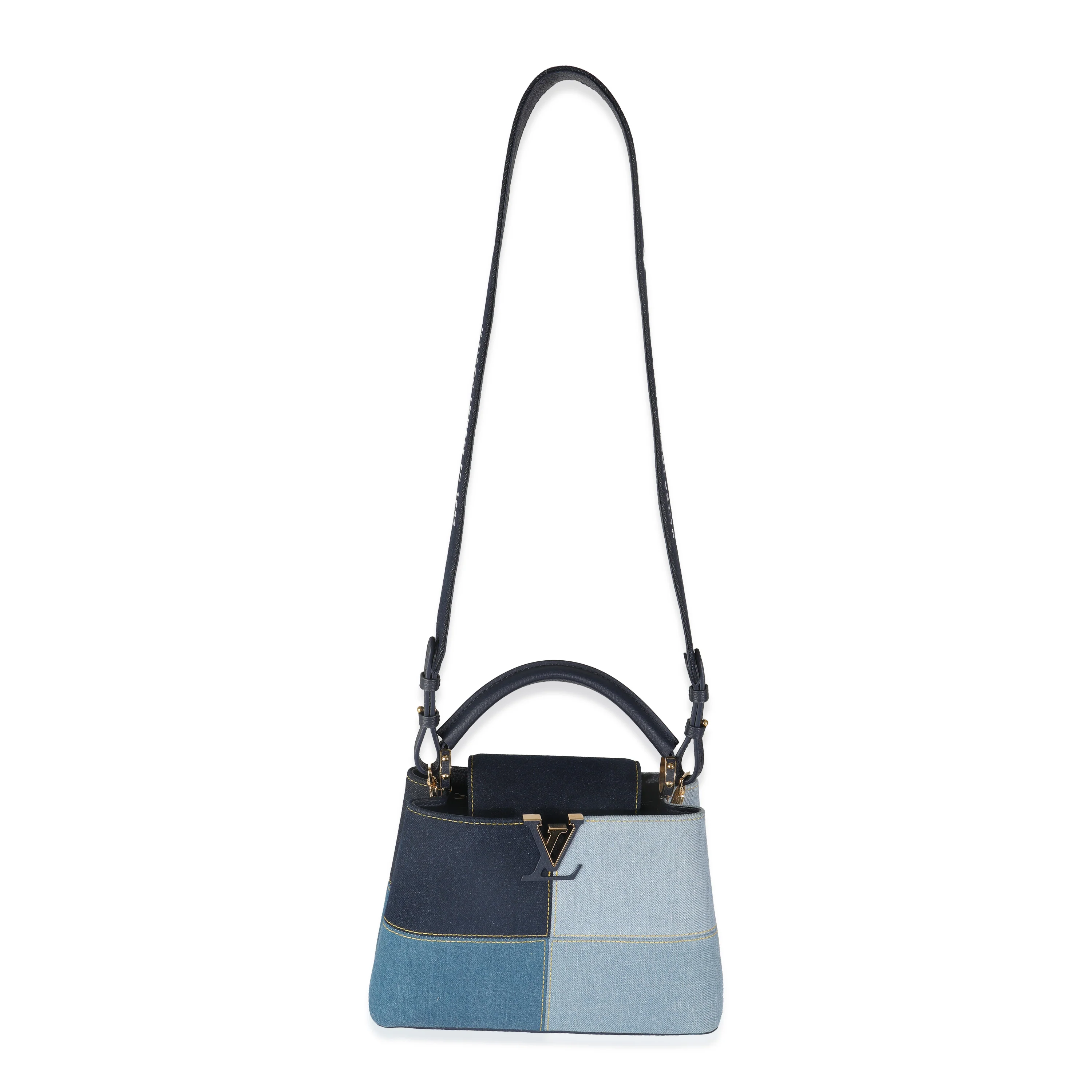 Navy Blue Patchwork Denim Capucines BB - Image 8