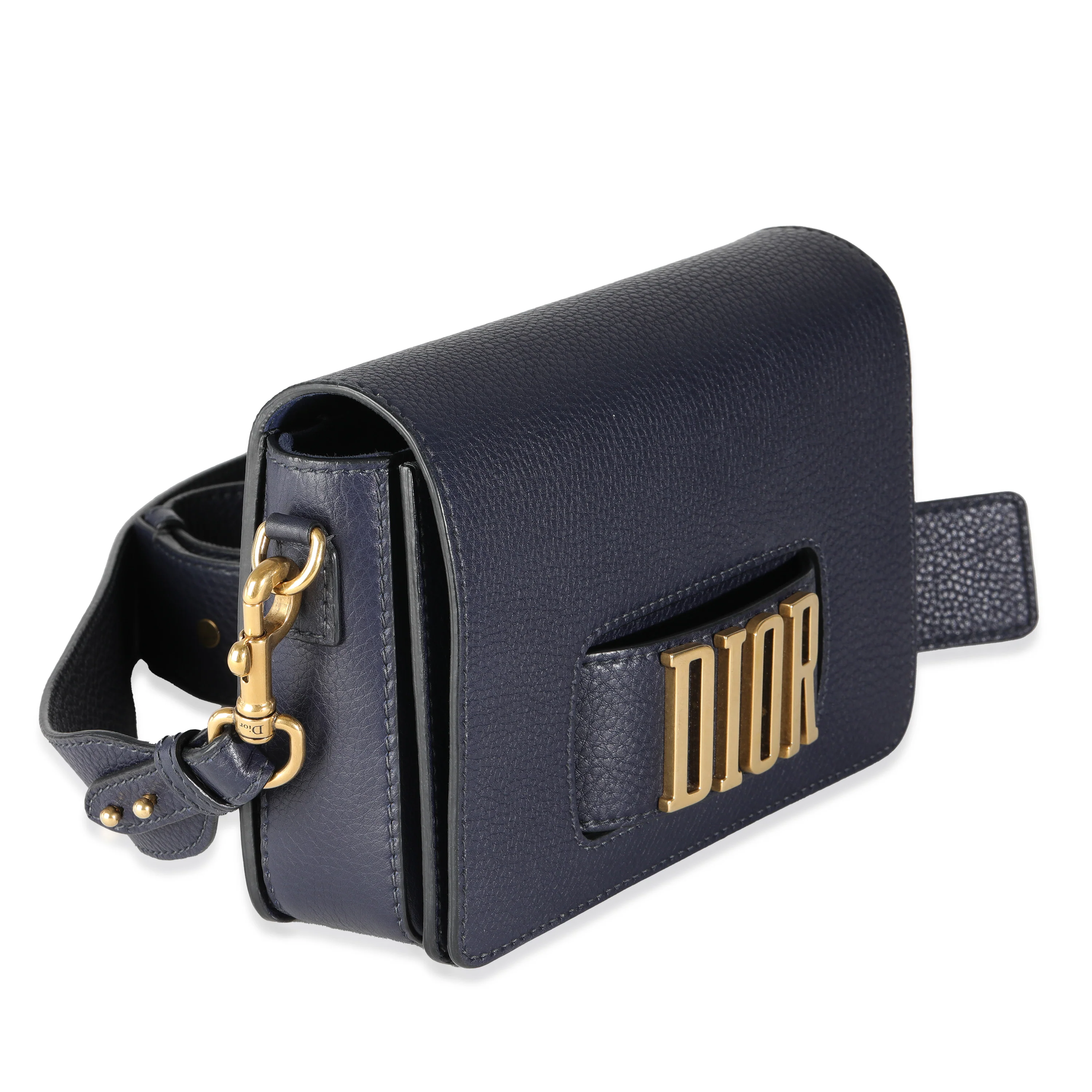 Navy Blue Grained Calfskin Medium Dio(r)evolution Flap Bag - Image 3