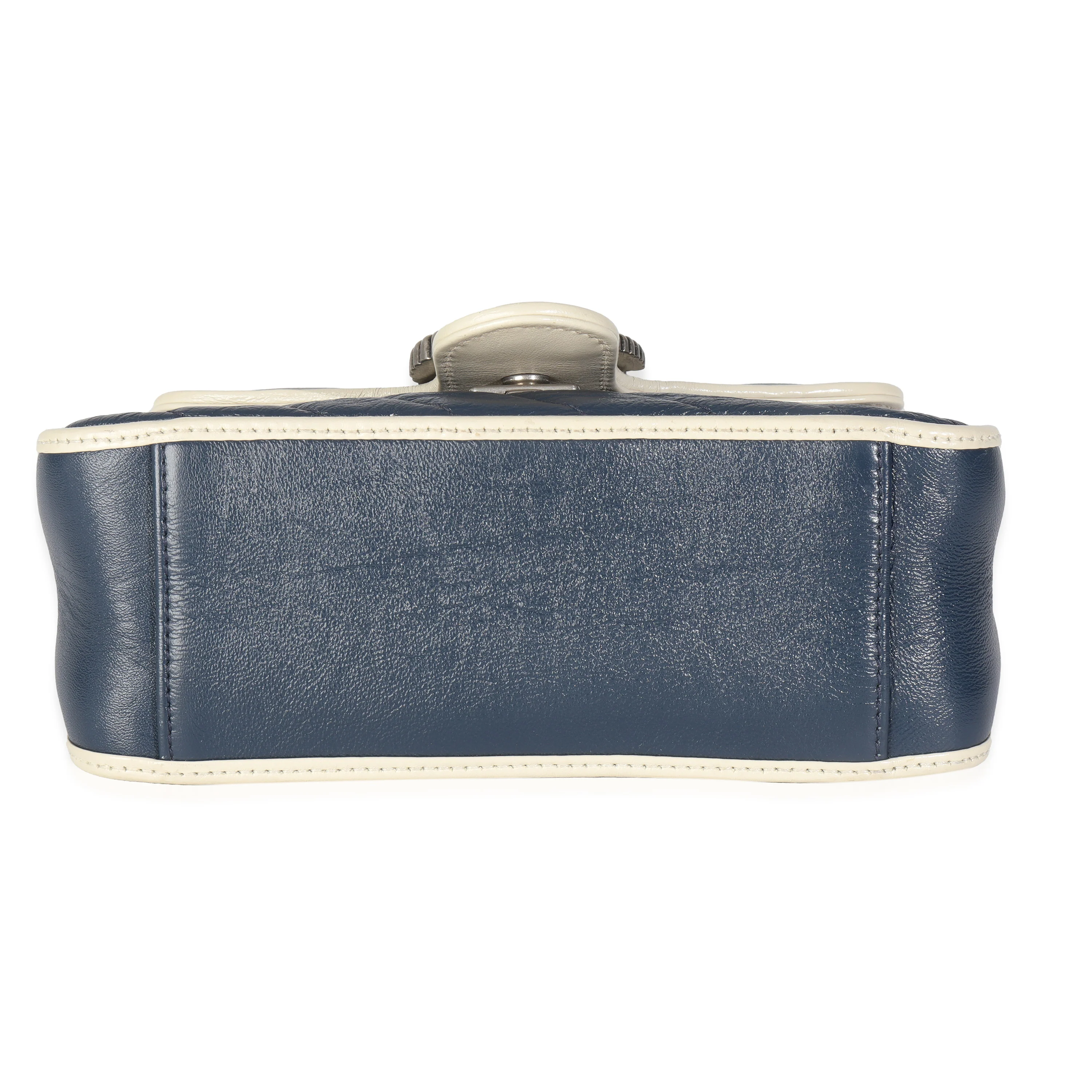 Blue Calfskin Diagonal Matelasse Mini Torchon GG Marmont Top Handle Bag - Image 5