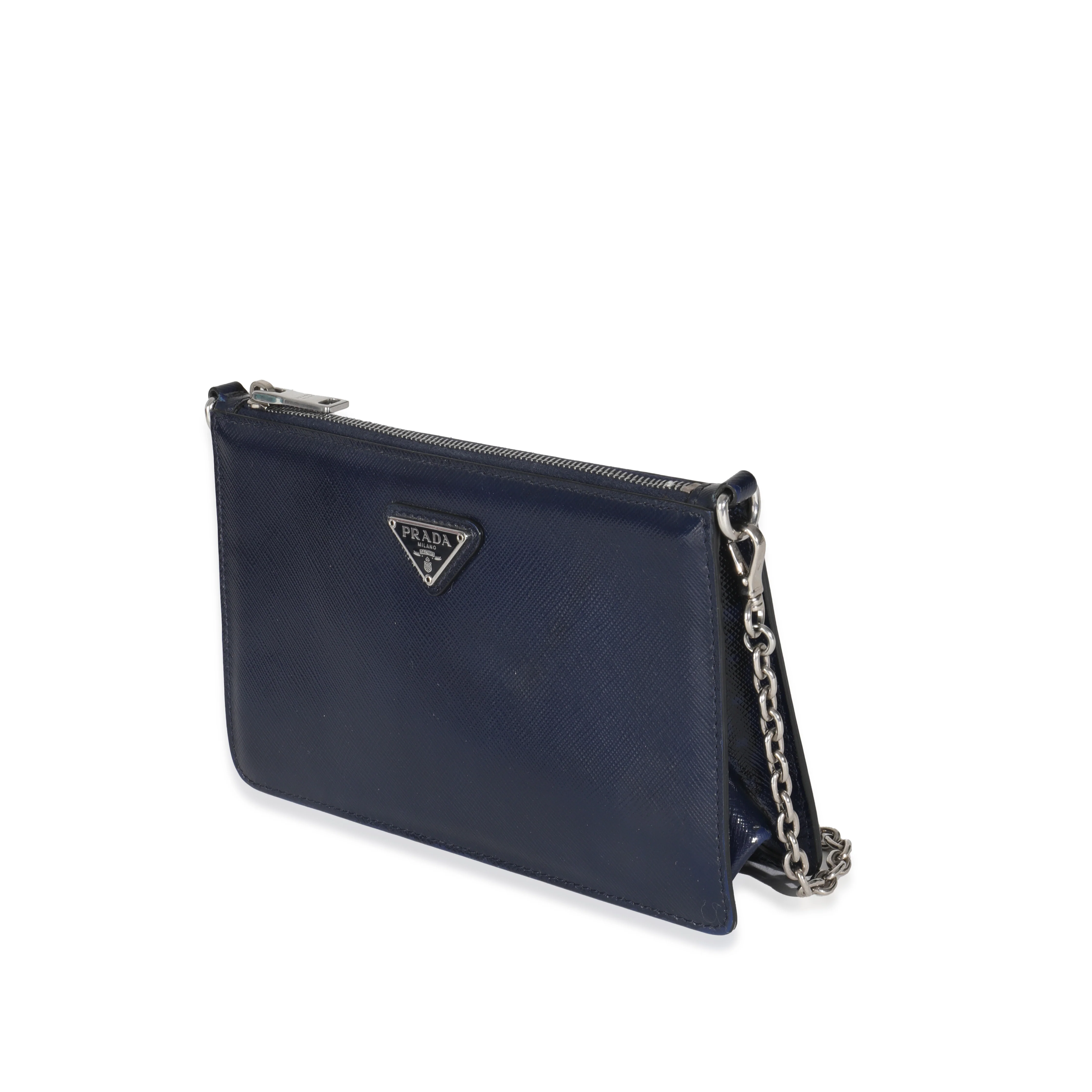 Navy Saffiano Patent Double Zip Pochette - Image 2