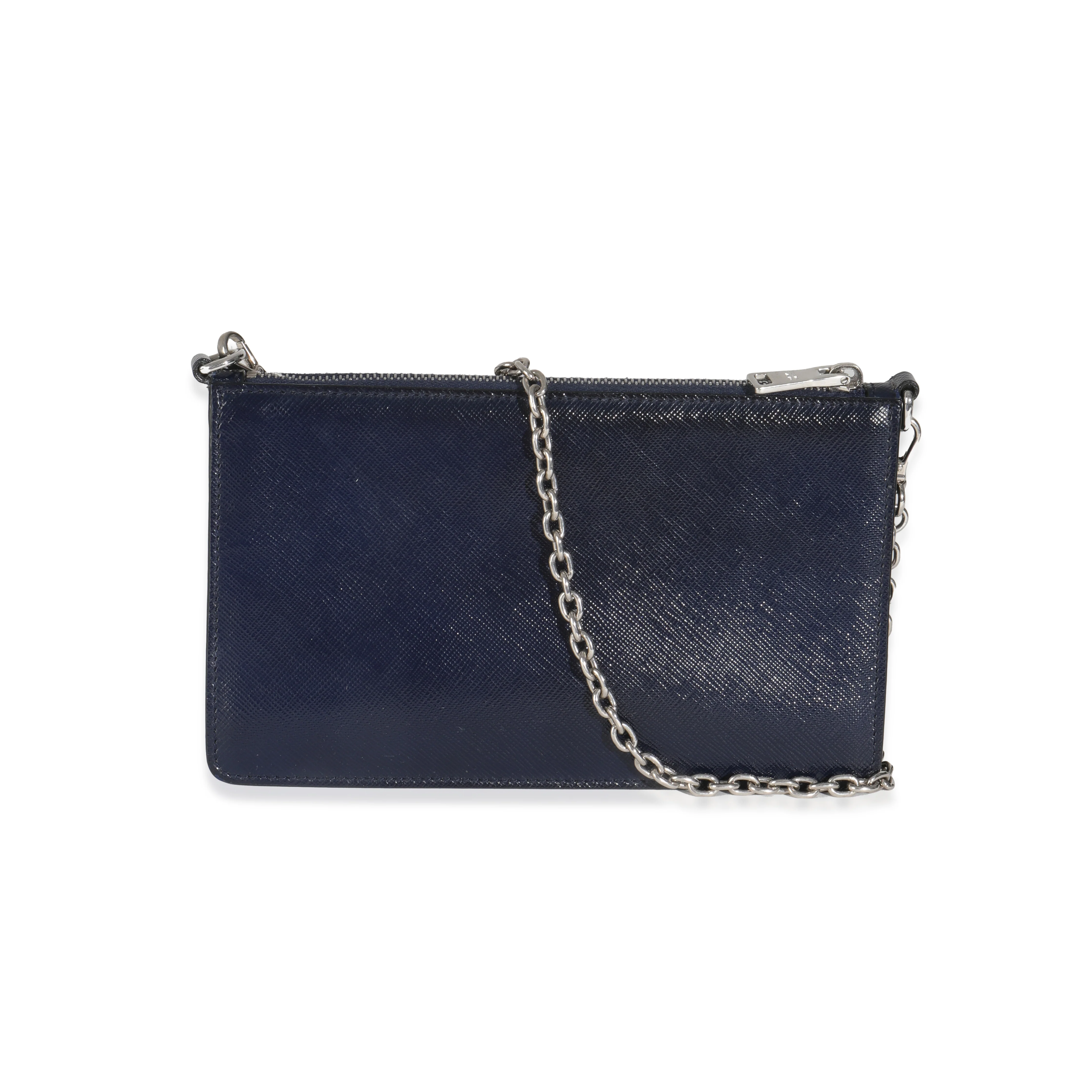 Navy Saffiano Patent Double Zip Pochette - Image 4
