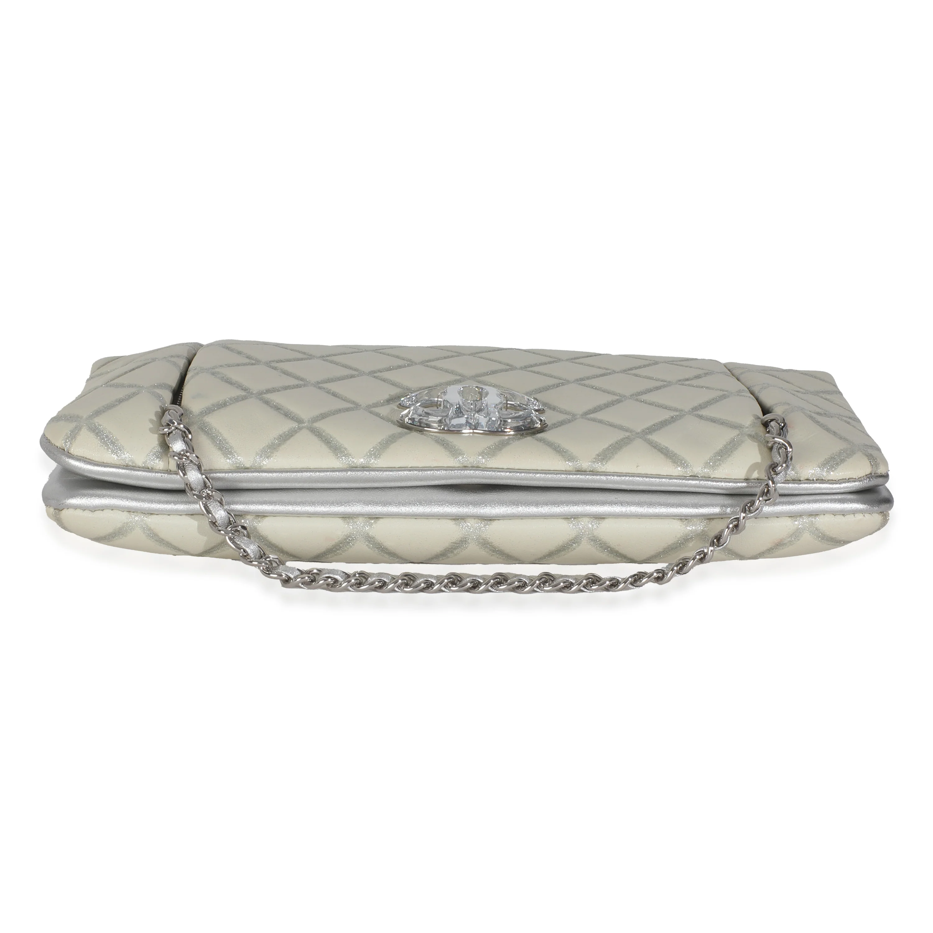Ivory Metallic Distressed Lambskin Quilted CC Flap Bag - Image 6