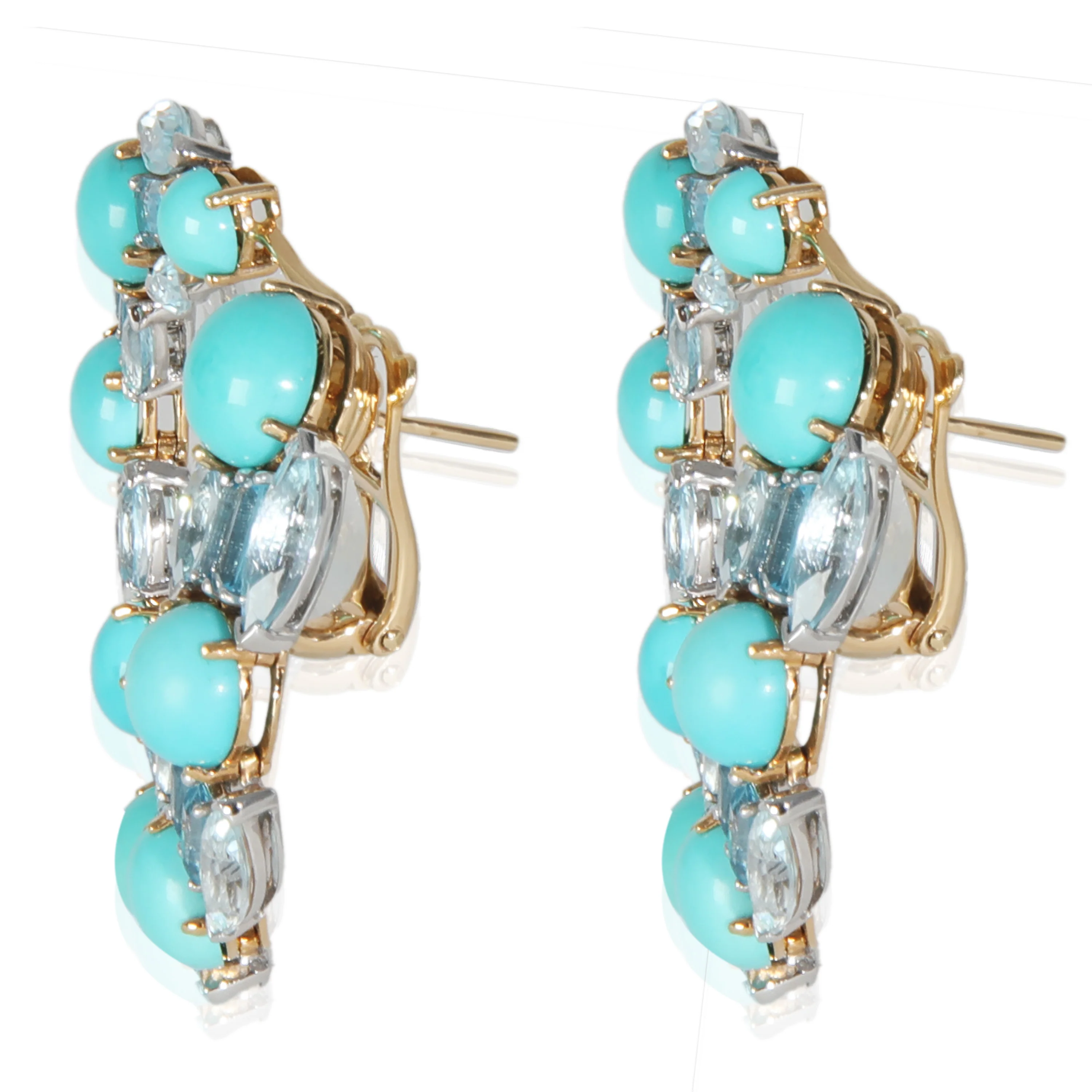 White Gold & Yellow Gold Turquoise and Blue Topaz Hoop Earrings - Image 2