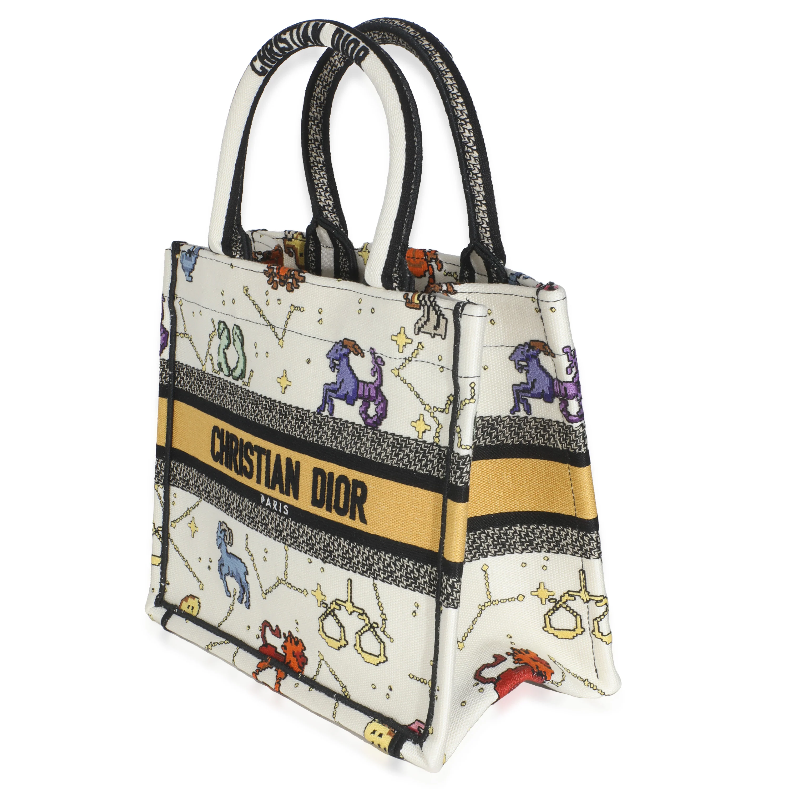 Multicolor Canvas Embroidered Pixel Zodiac Small Book Tote - Image 2