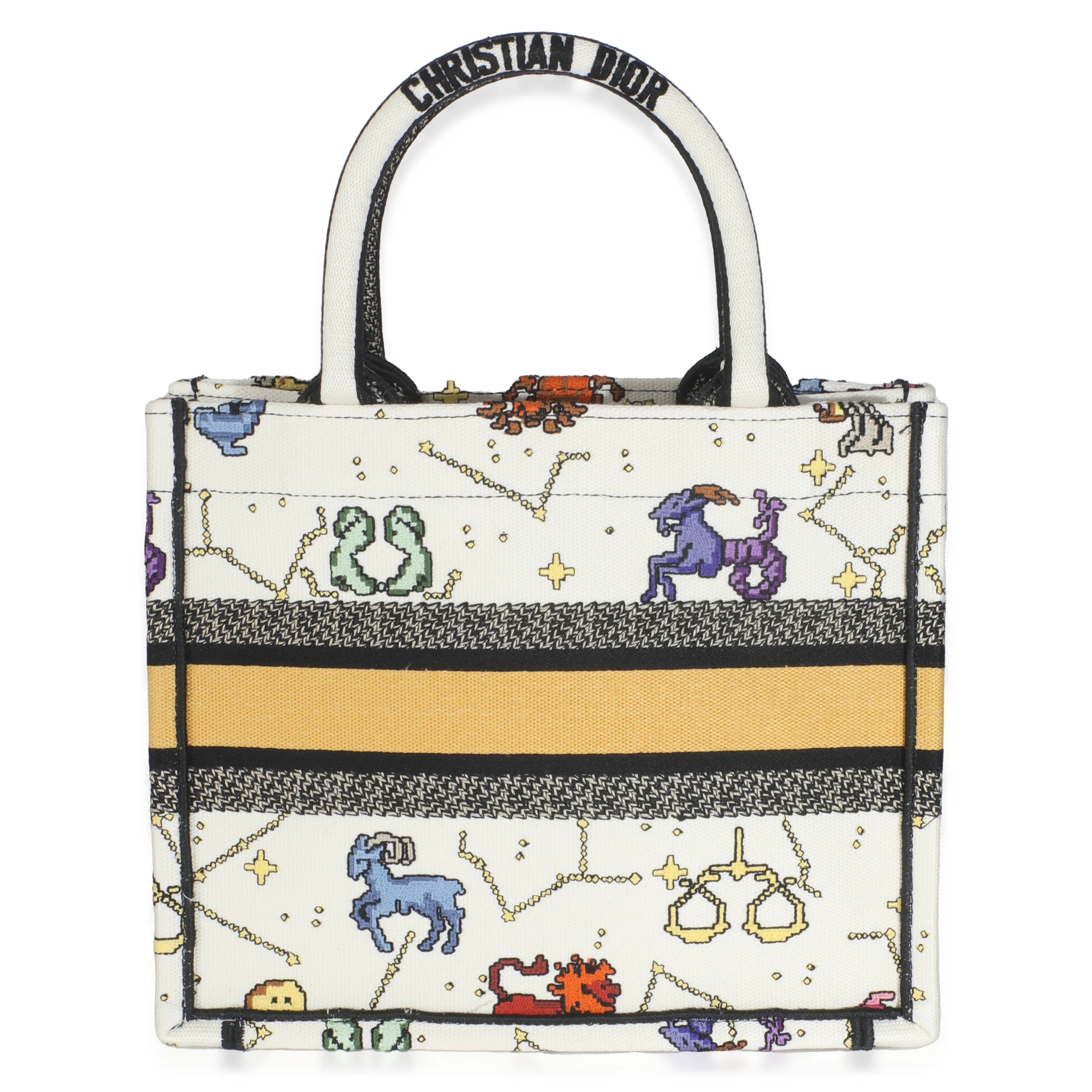 Multicolor Canvas Embroidered Pixel Zodiac Small Book Tote - Image 4