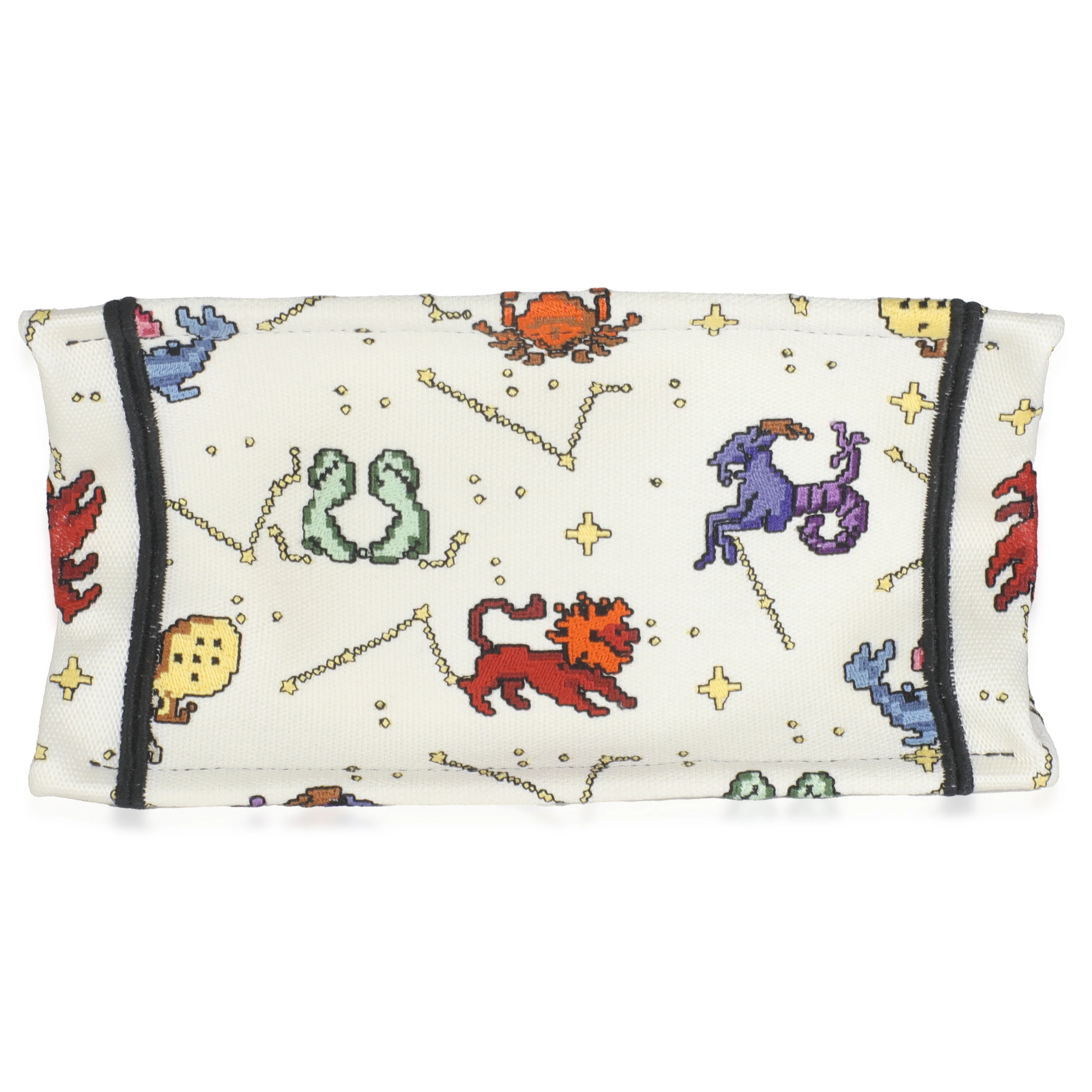Multicolor Canvas Embroidered Pixel Zodiac Small Book Tote - Image 5
