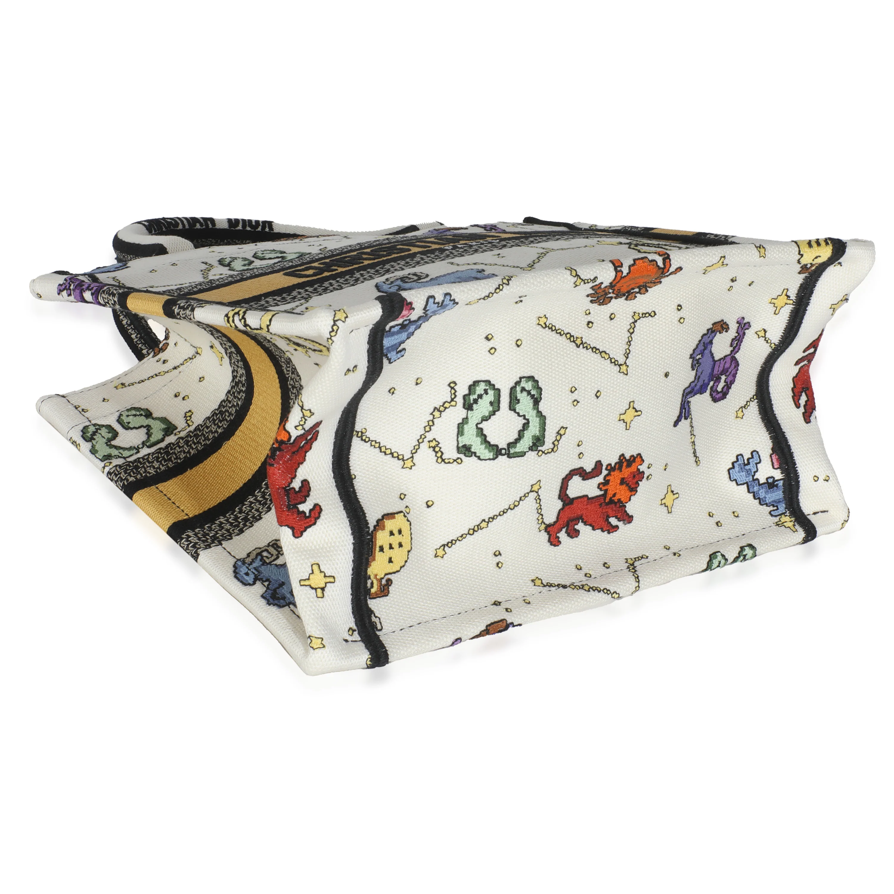 Multicolor Canvas Embroidered Pixel Zodiac Small Book Tote - Image 6