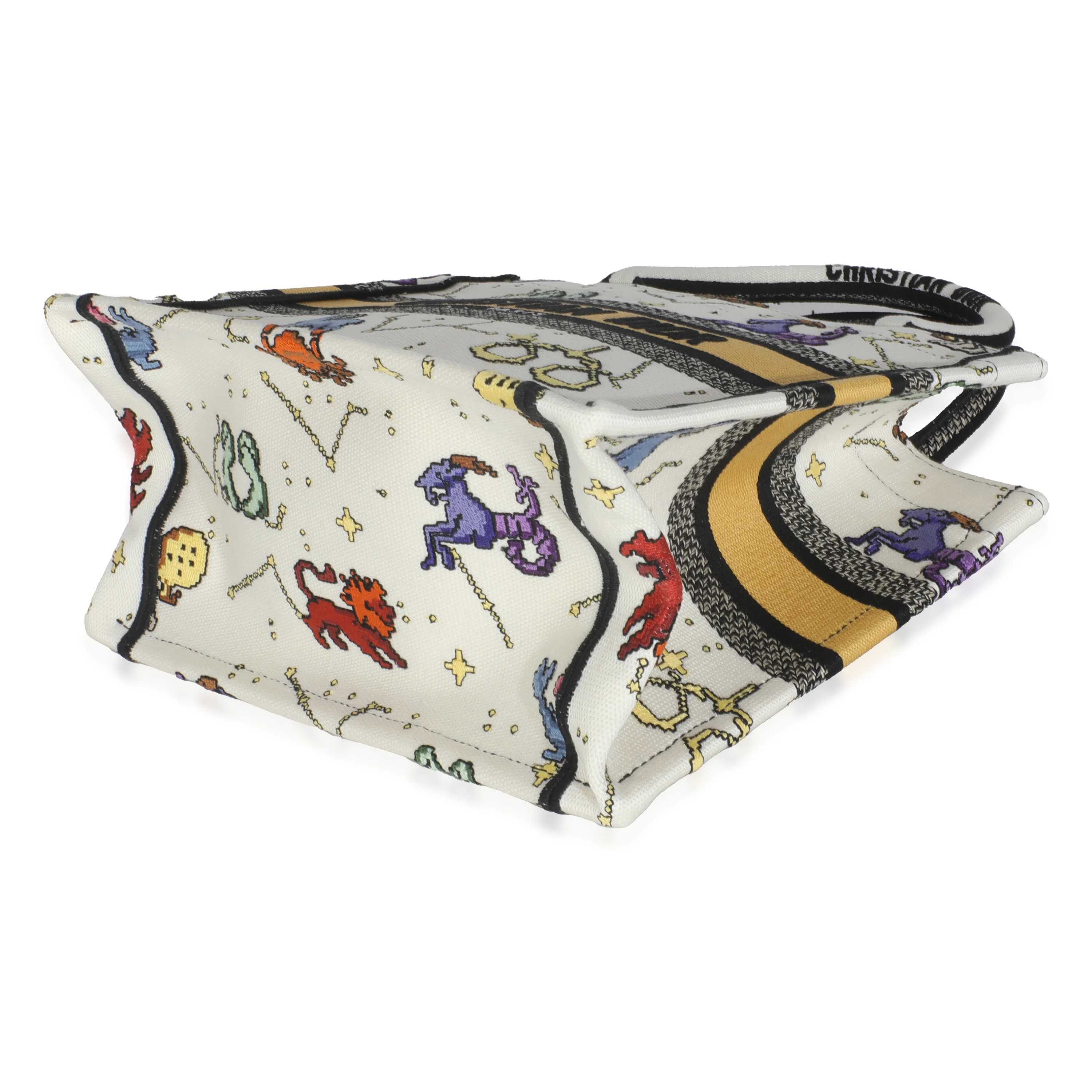 Multicolor Canvas Embroidered Pixel Zodiac Small Book Tote - Image 7
