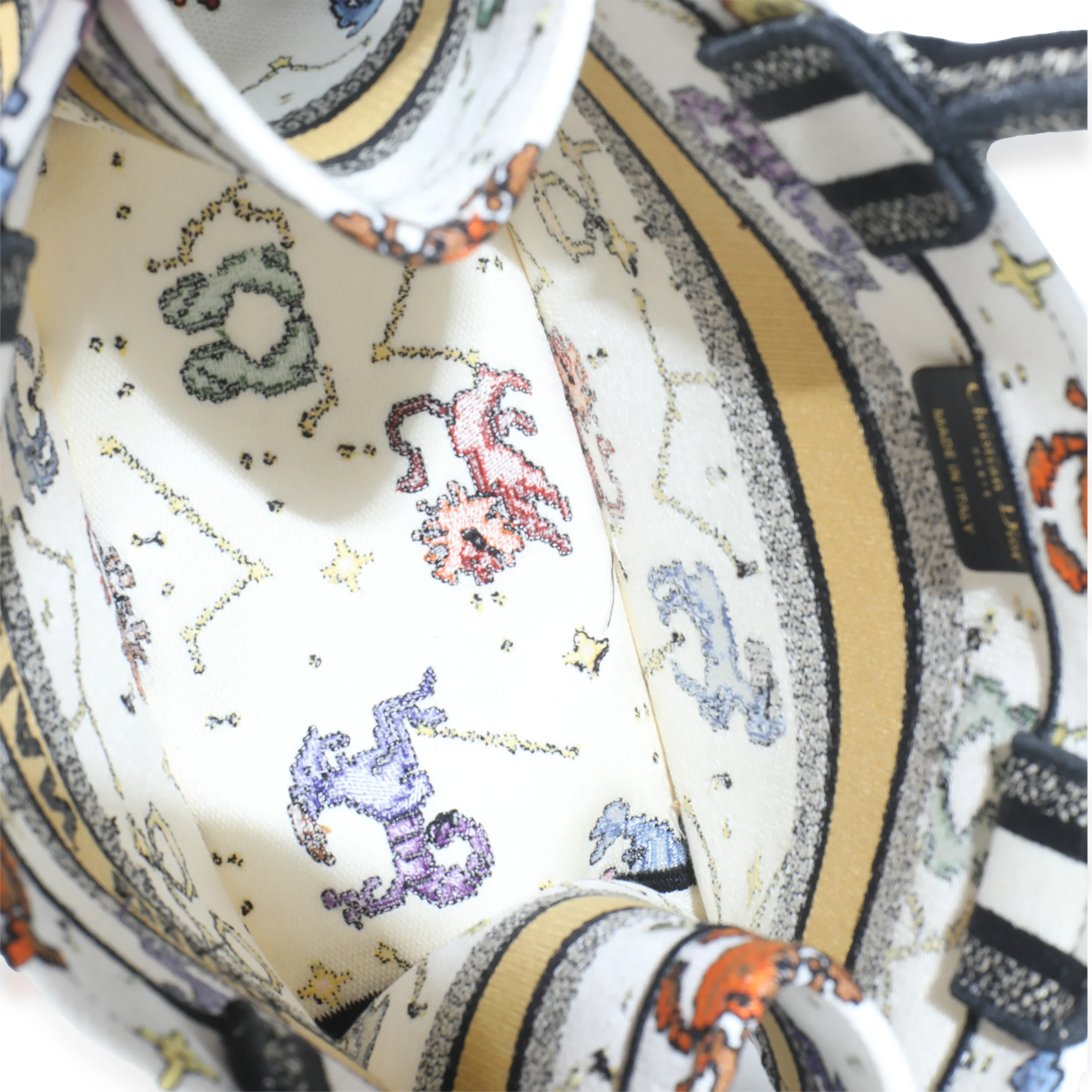Multicolor Canvas Embroidered Pixel Zodiac Small Book Tote - Image 8