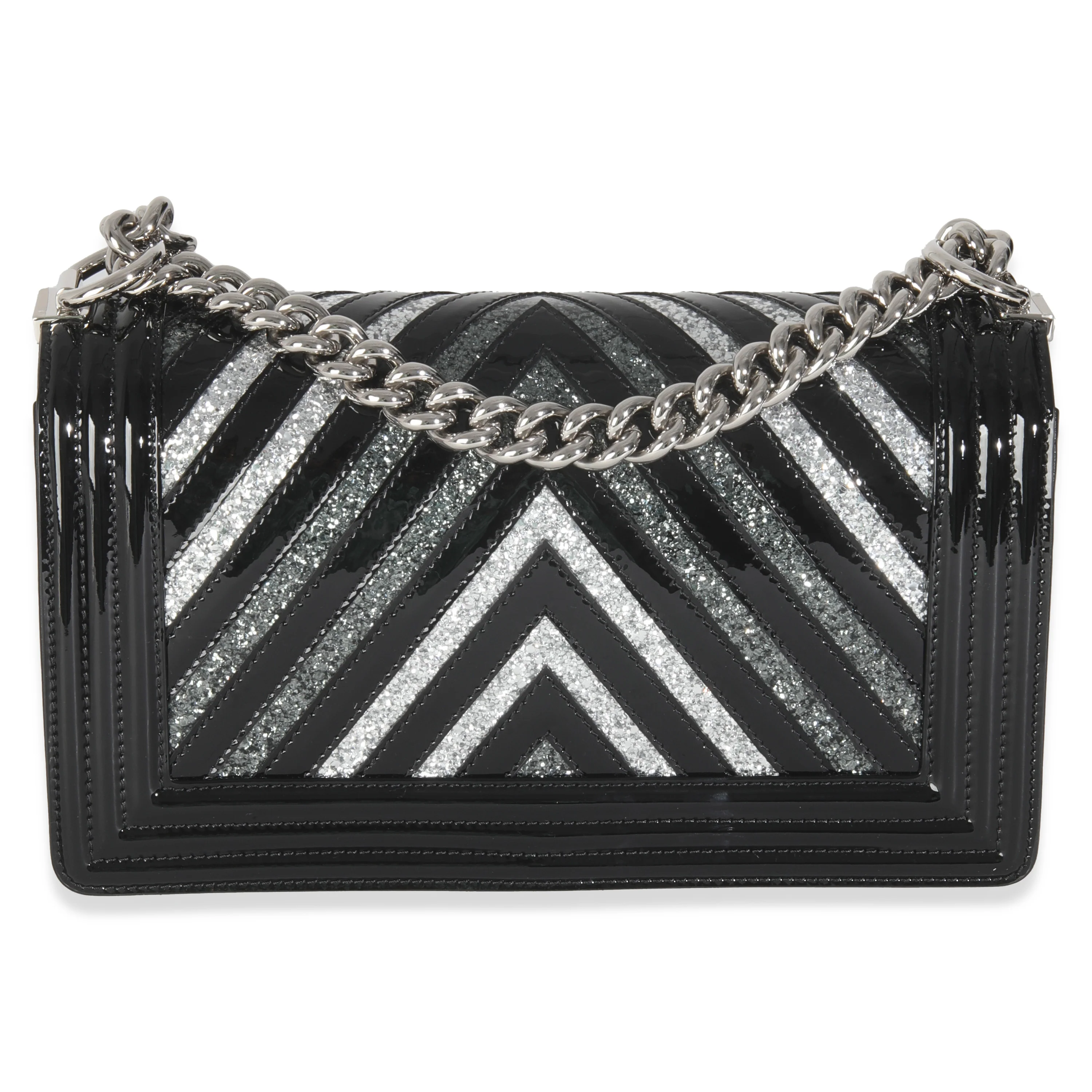 Black Patent Chevron Glitter PVC Old Medium Boy Bag - Image 4
