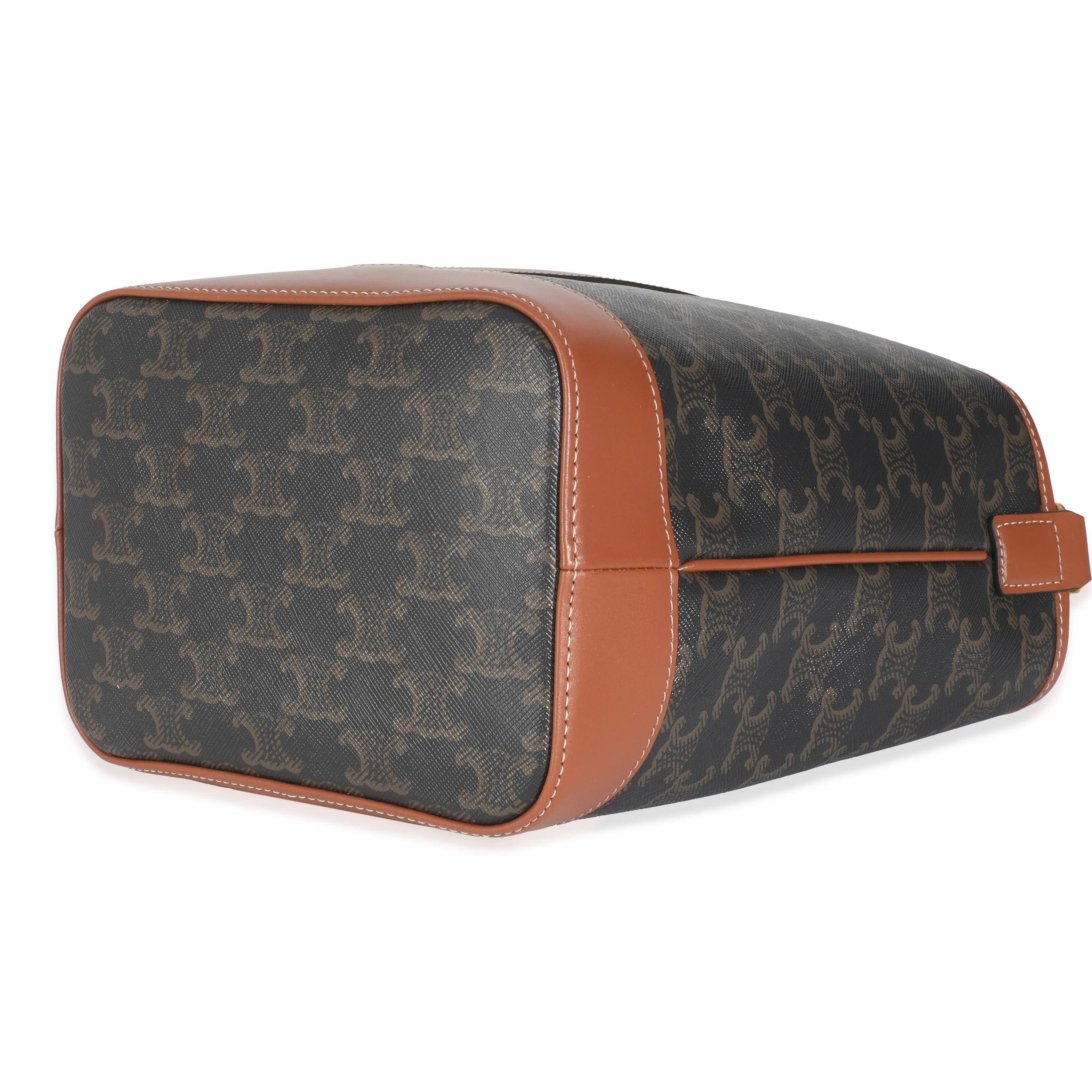 Tan Calfskin Triomphe Canvas Small Bucket Bag - Image 6