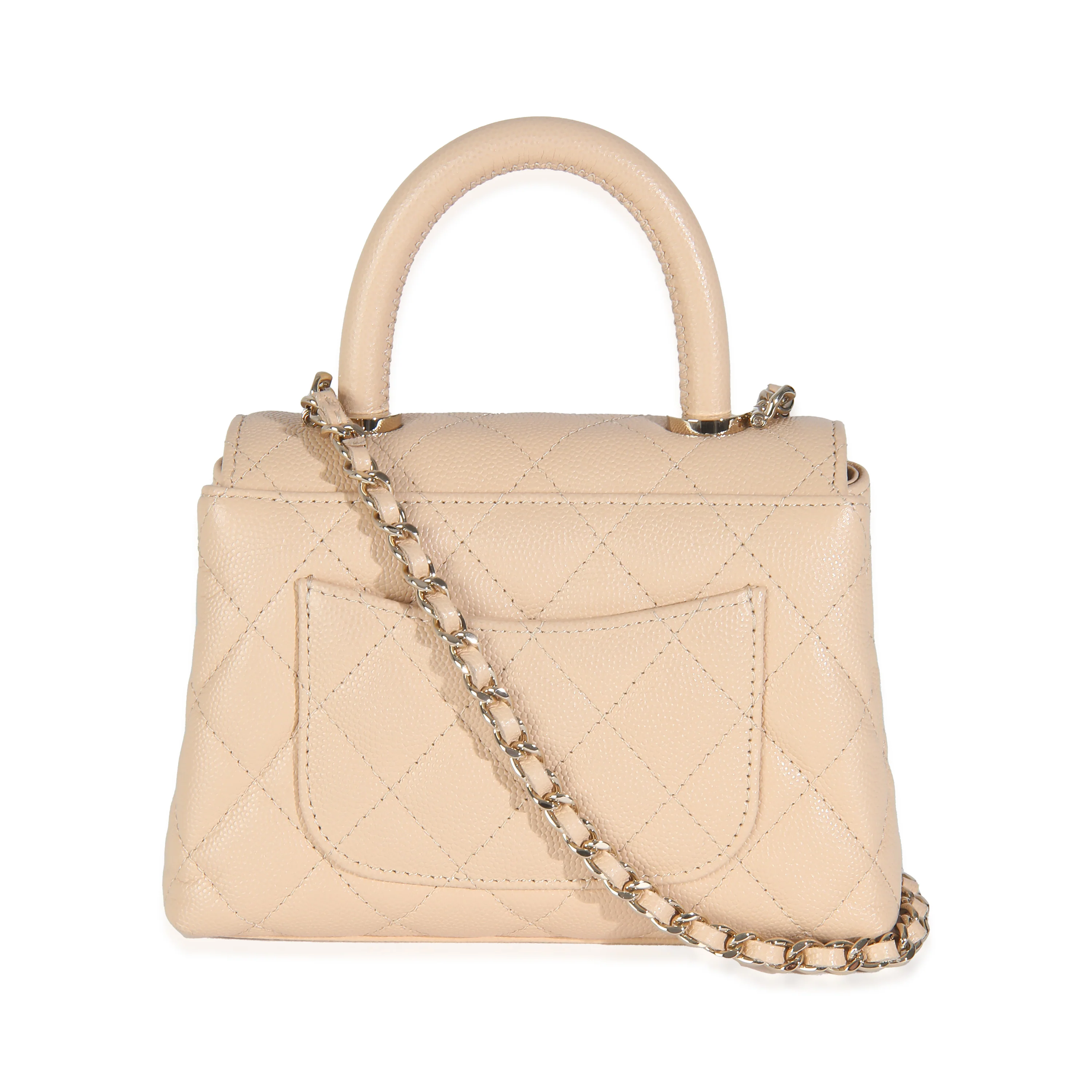 Beige Quilted Caviar Extra Mini Coco Top Handle Handbag - Image 4