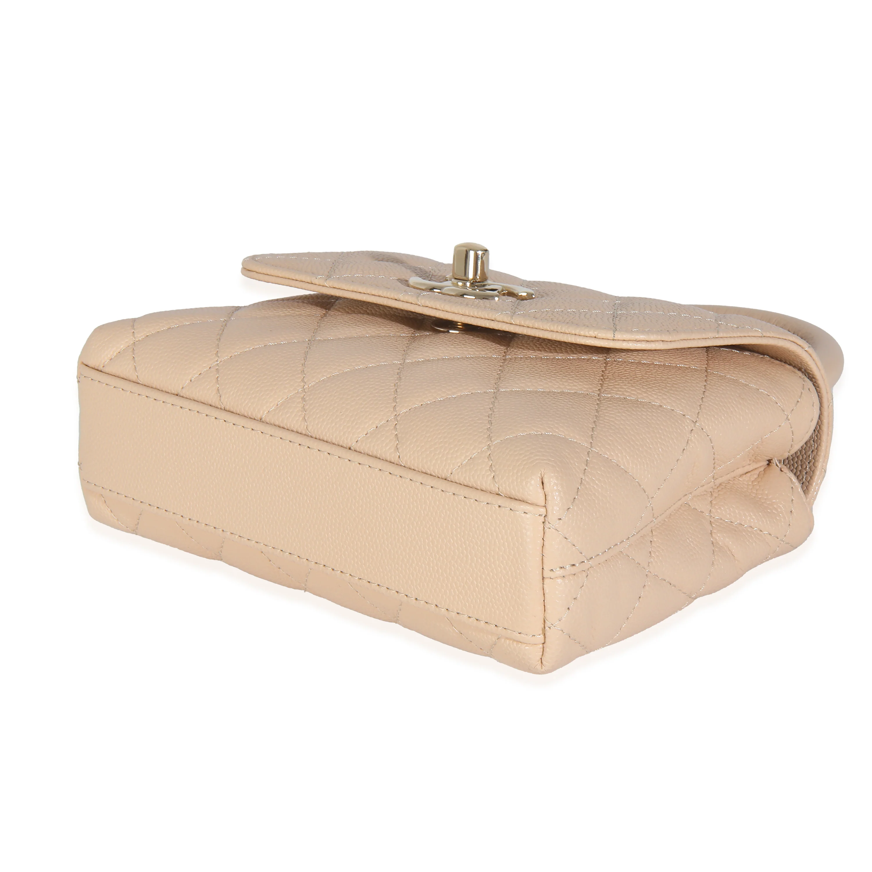 Beige Quilted Caviar Extra Mini Coco Top Handle Handbag - Image 7