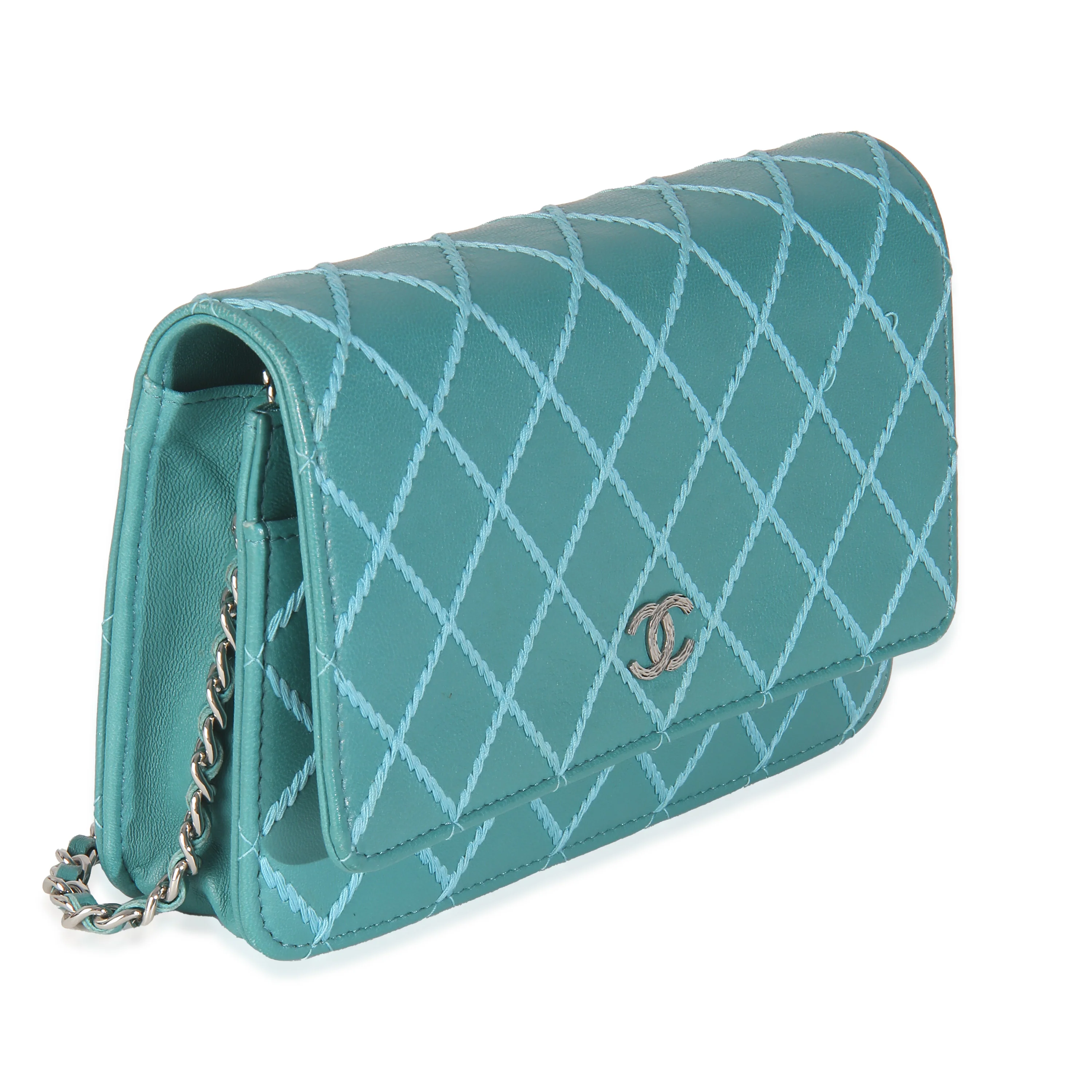 Teal Stitched Calfskin Wallet On Chain - Image 3