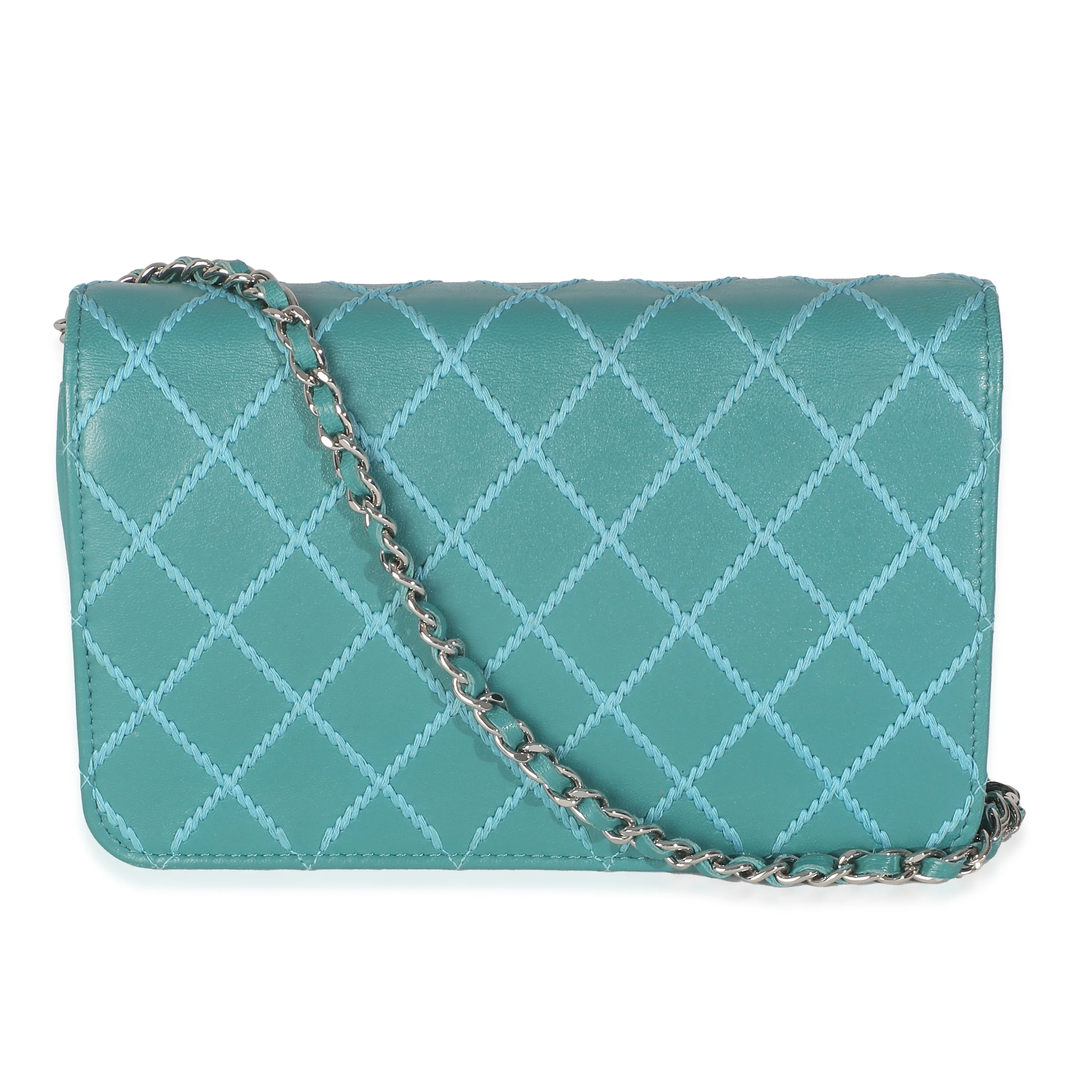 Teal Stitched Calfskin Wallet On Chain - Image 4