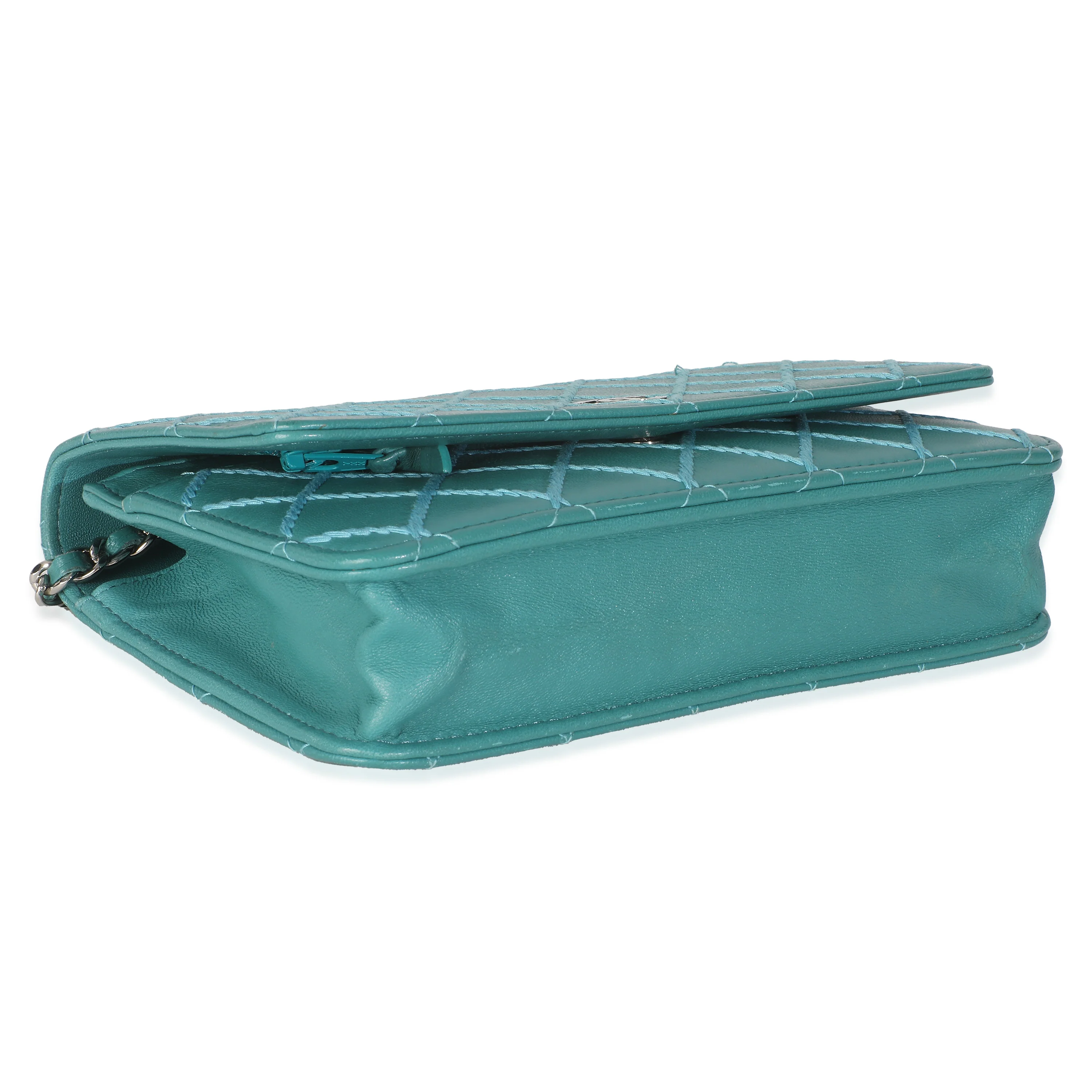 Teal Stitched Calfskin Wallet On Chain - Image 6