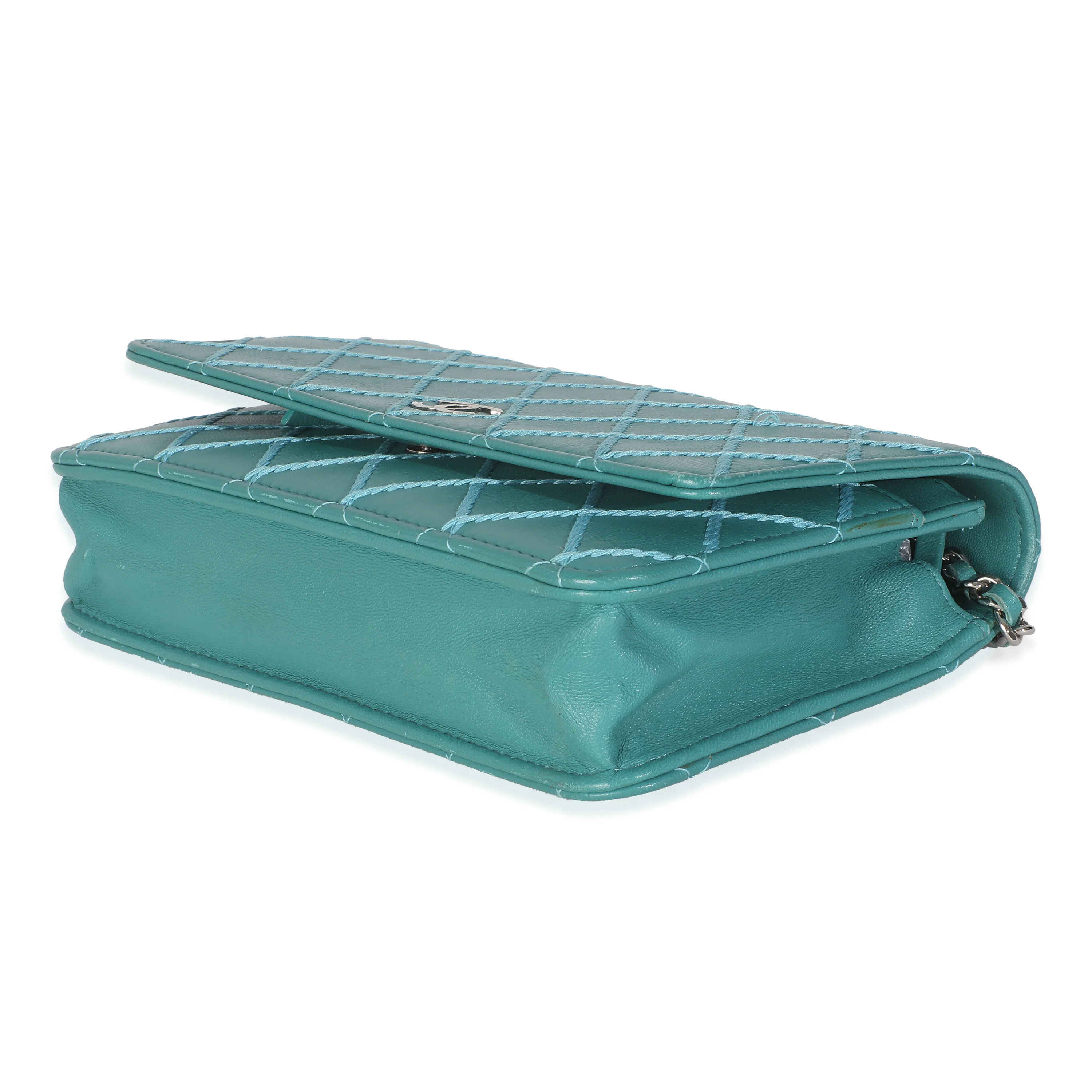 Teal Stitched Calfskin Wallet On Chain - Image 7