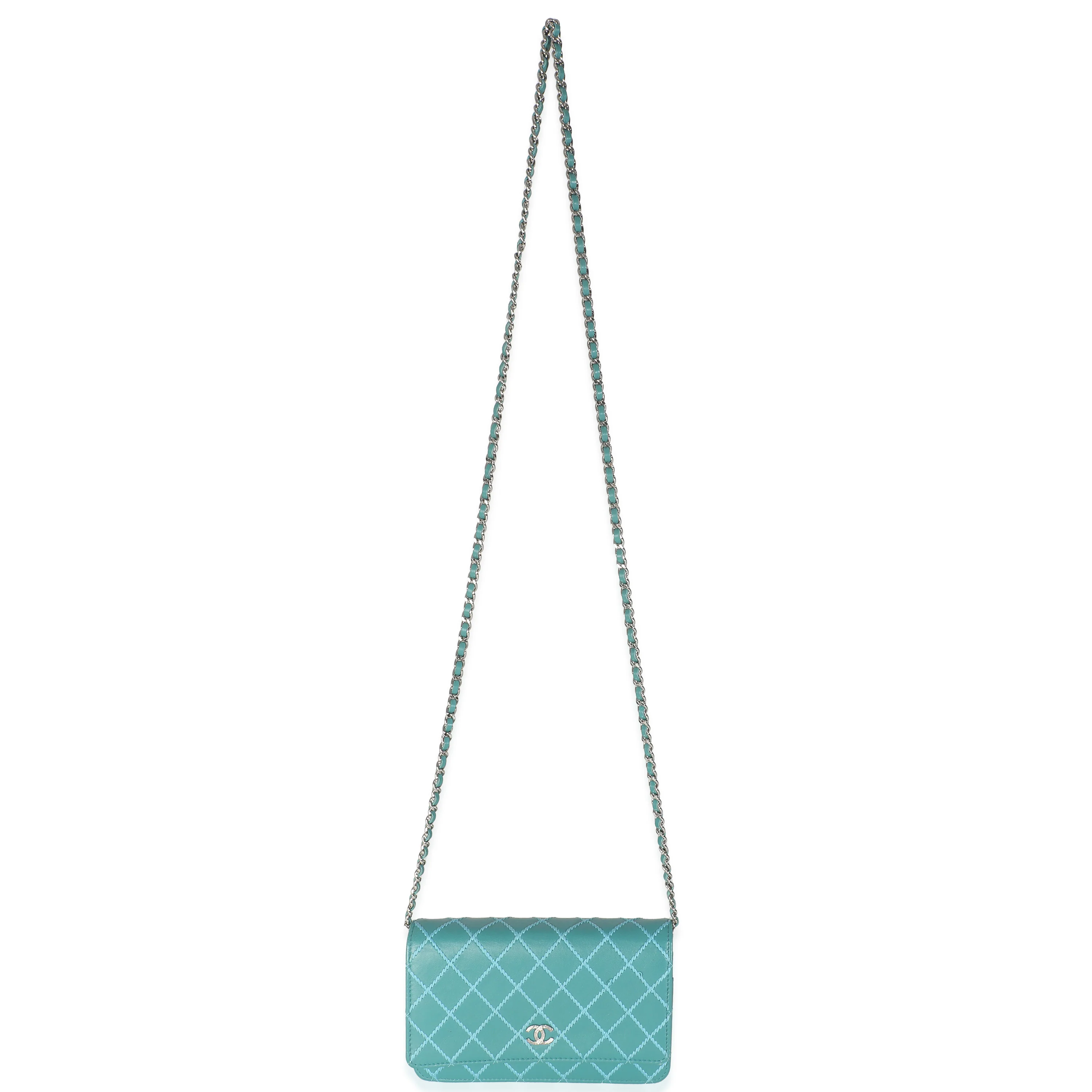 Teal Stitched Calfskin Wallet On Chain - Image 8