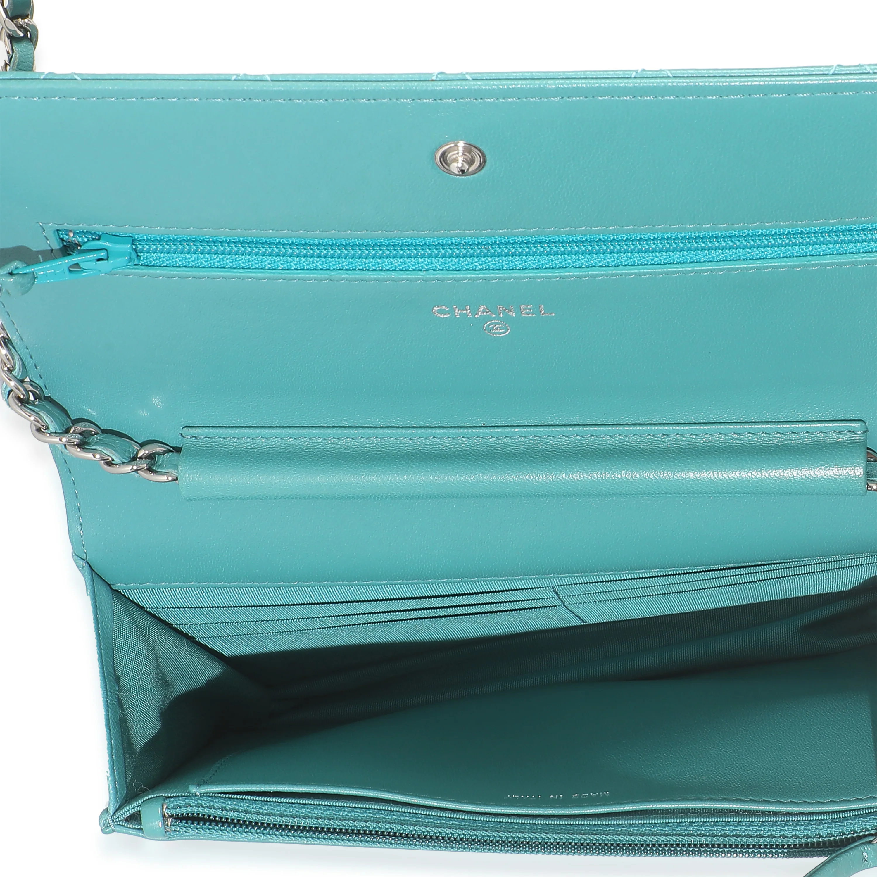 Teal Stitched Calfskin Wallet On Chain - Image 9