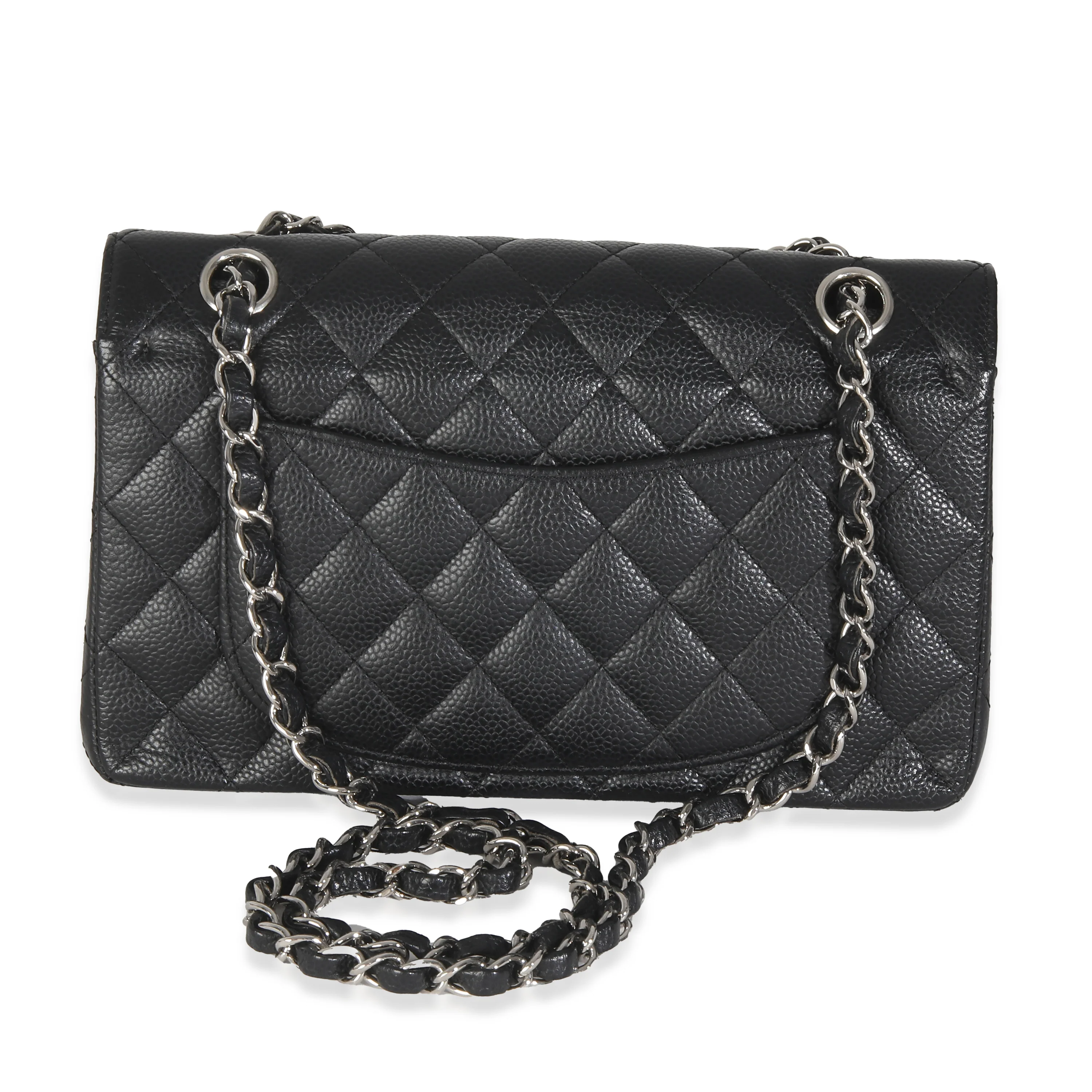 Black Quilted Caviar Small Classic Double Flap HandBag - Image 4