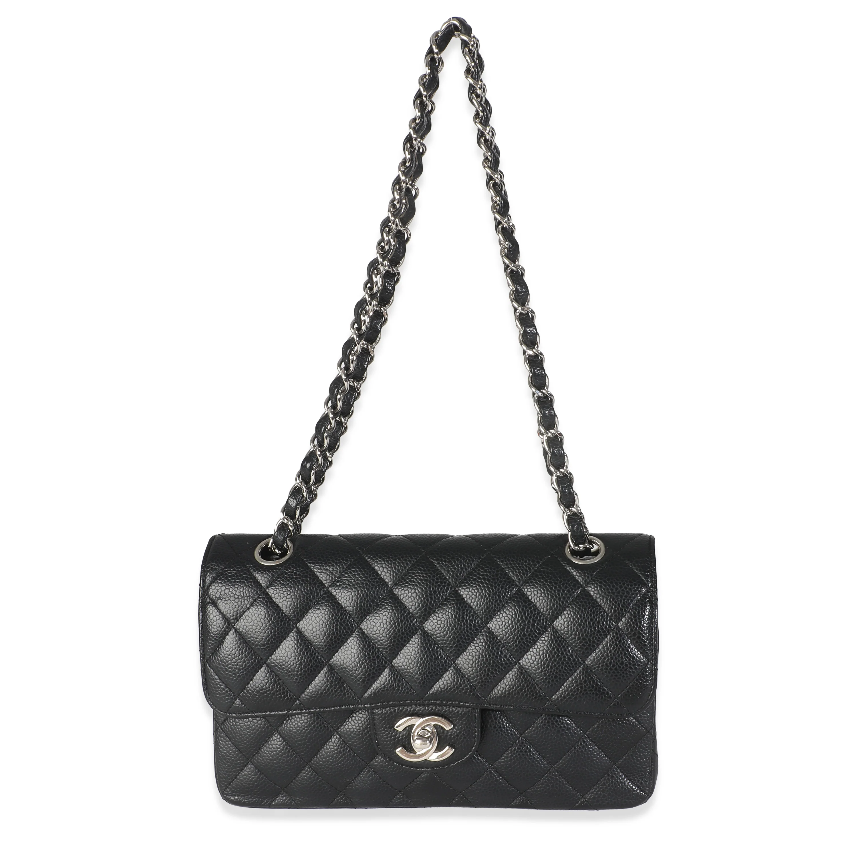 Black Quilted Caviar Small Classic Double Flap HandBag - Image 8