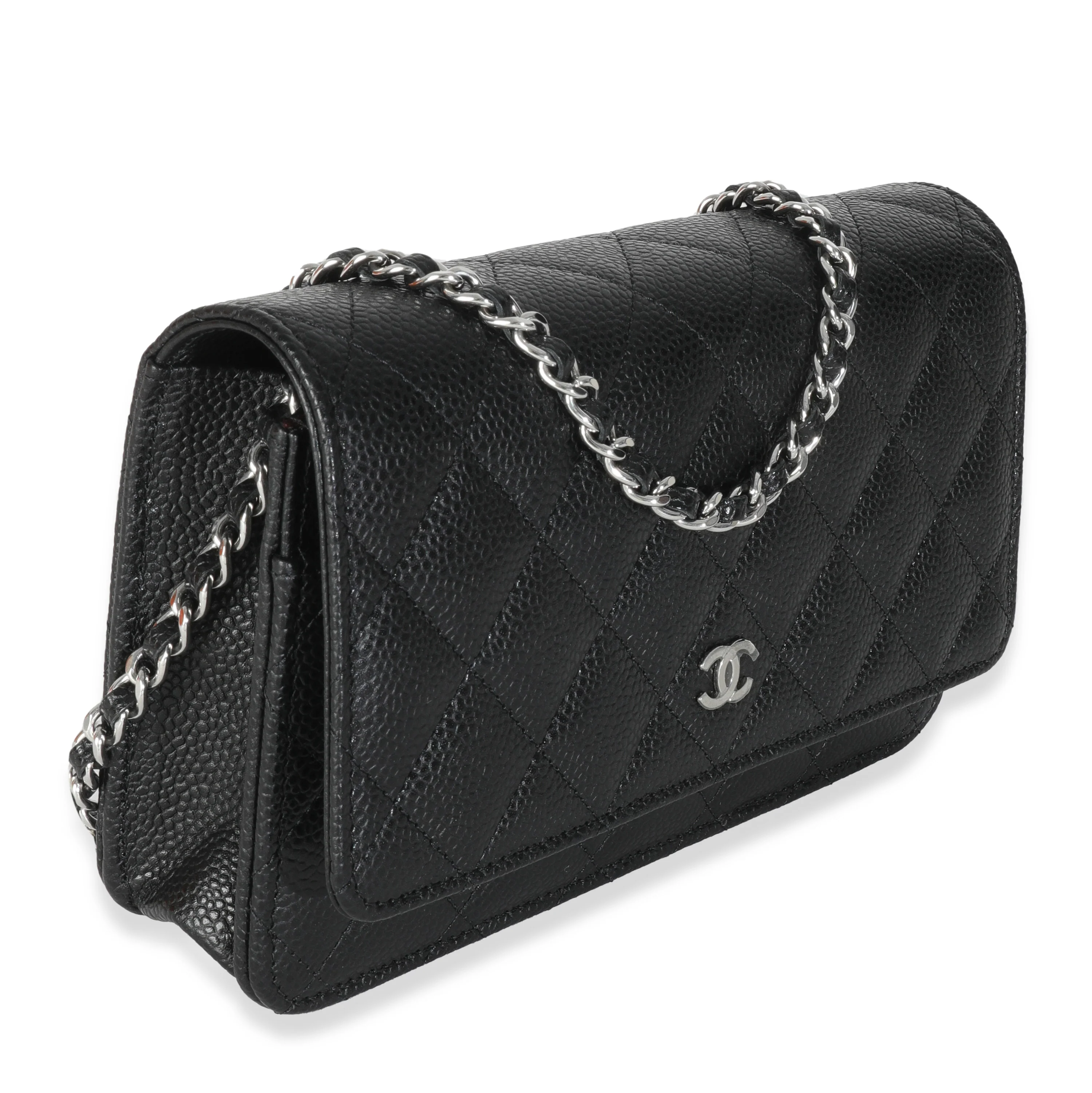 Black Quilted Caviar Classic Wallet On Chain - Image 3
