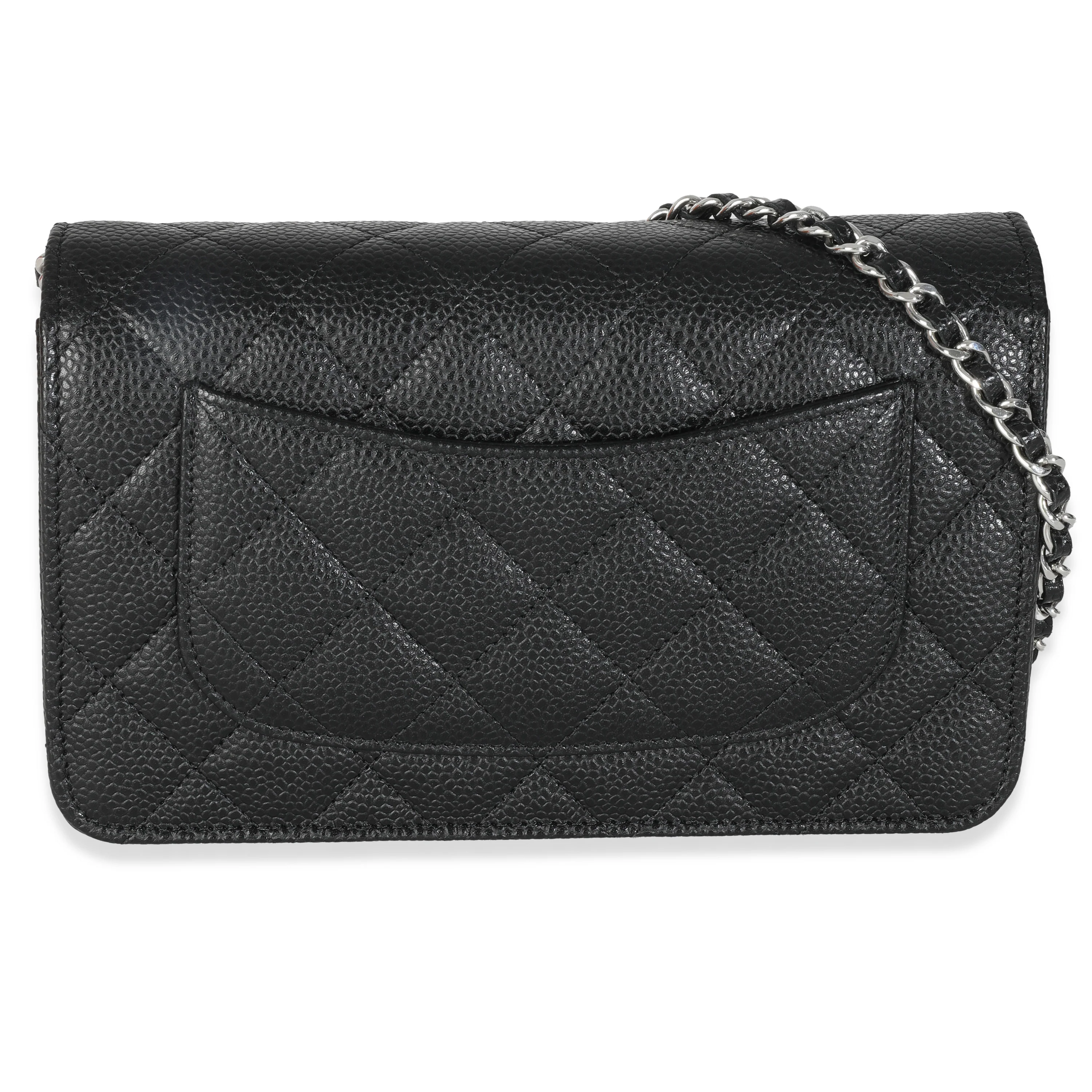 Black Quilted Caviar Classic Wallet On Chain - Image 4
