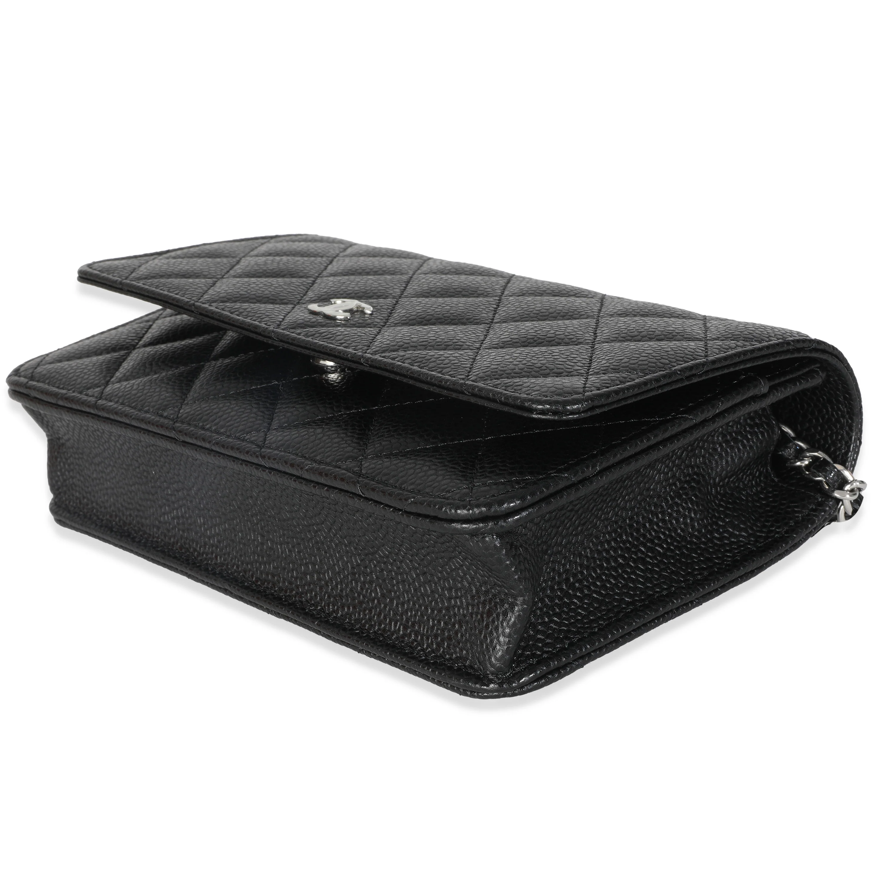 Black Quilted Caviar Classic Wallet On Chain - Image 7