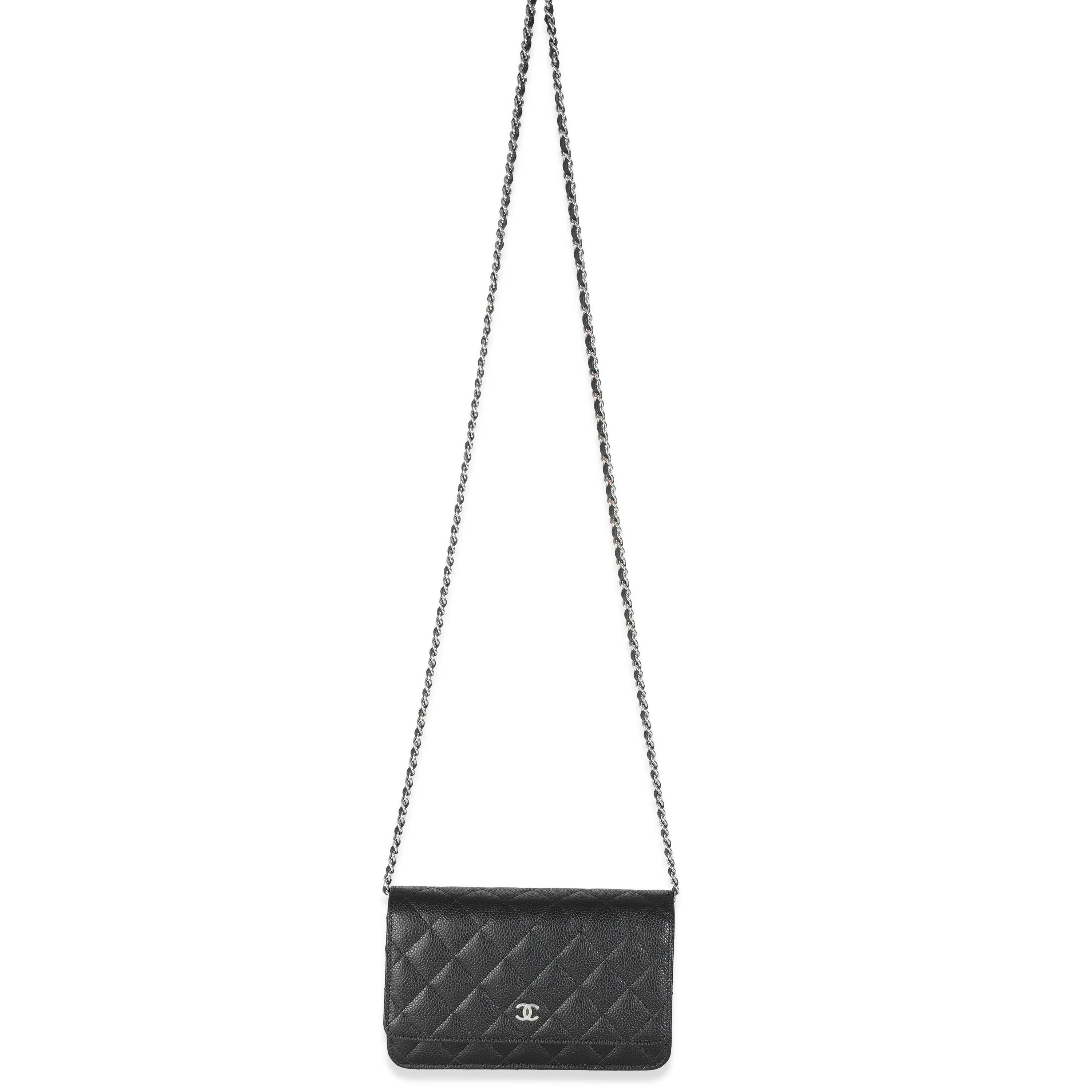 Black Quilted Caviar Classic Wallet On Chain - Image 8