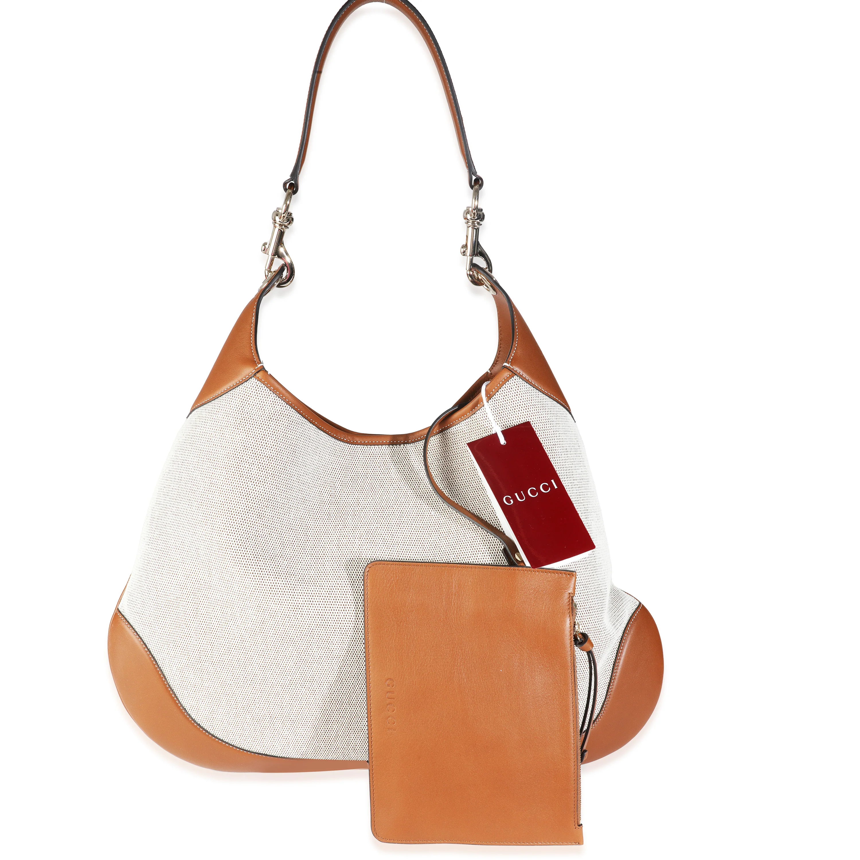 Beige Canvas Medium B Shoulder Bag - Image 2