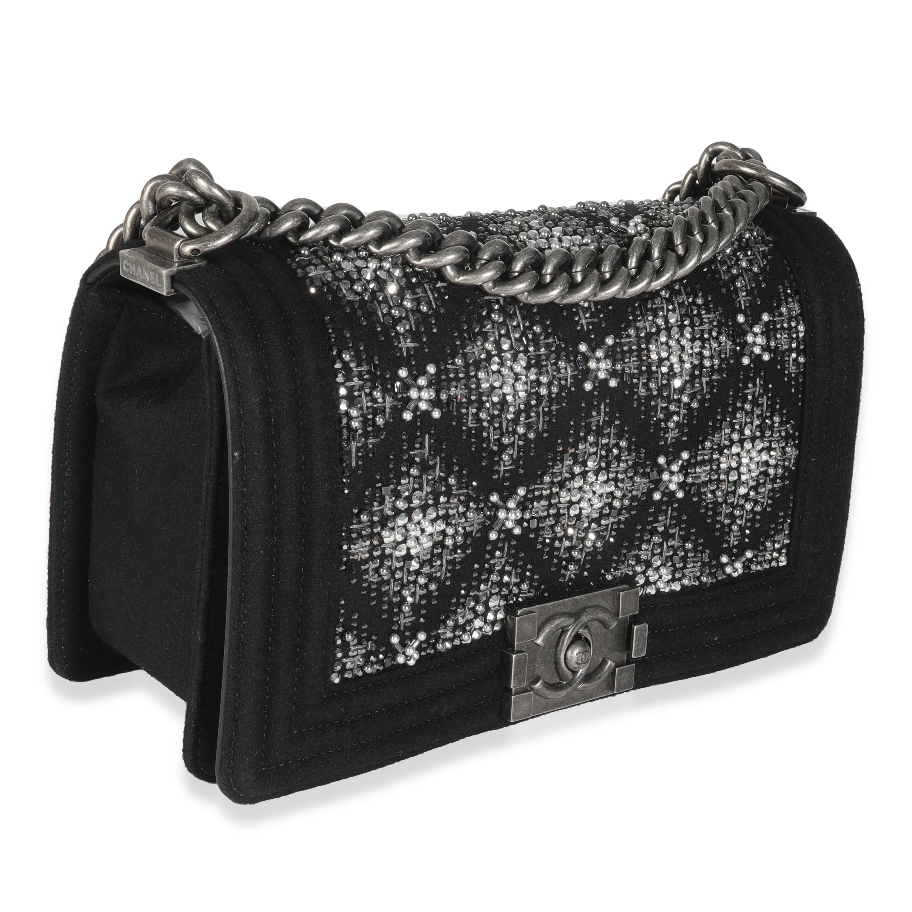 Black Jersey Strass Old Medium Boy Bag - Image 3