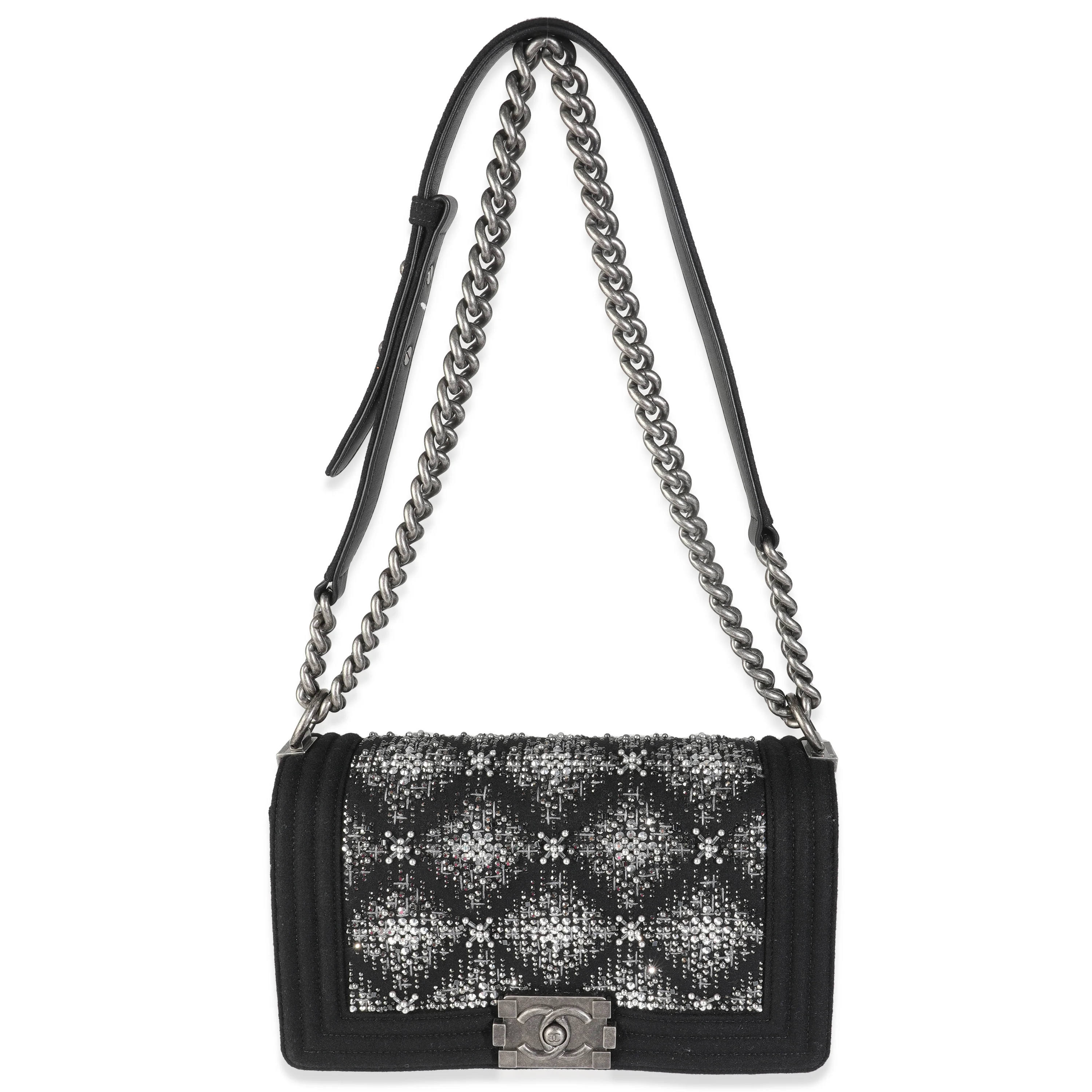 Black Jersey Strass Old Medium Boy Bag - Image 8
