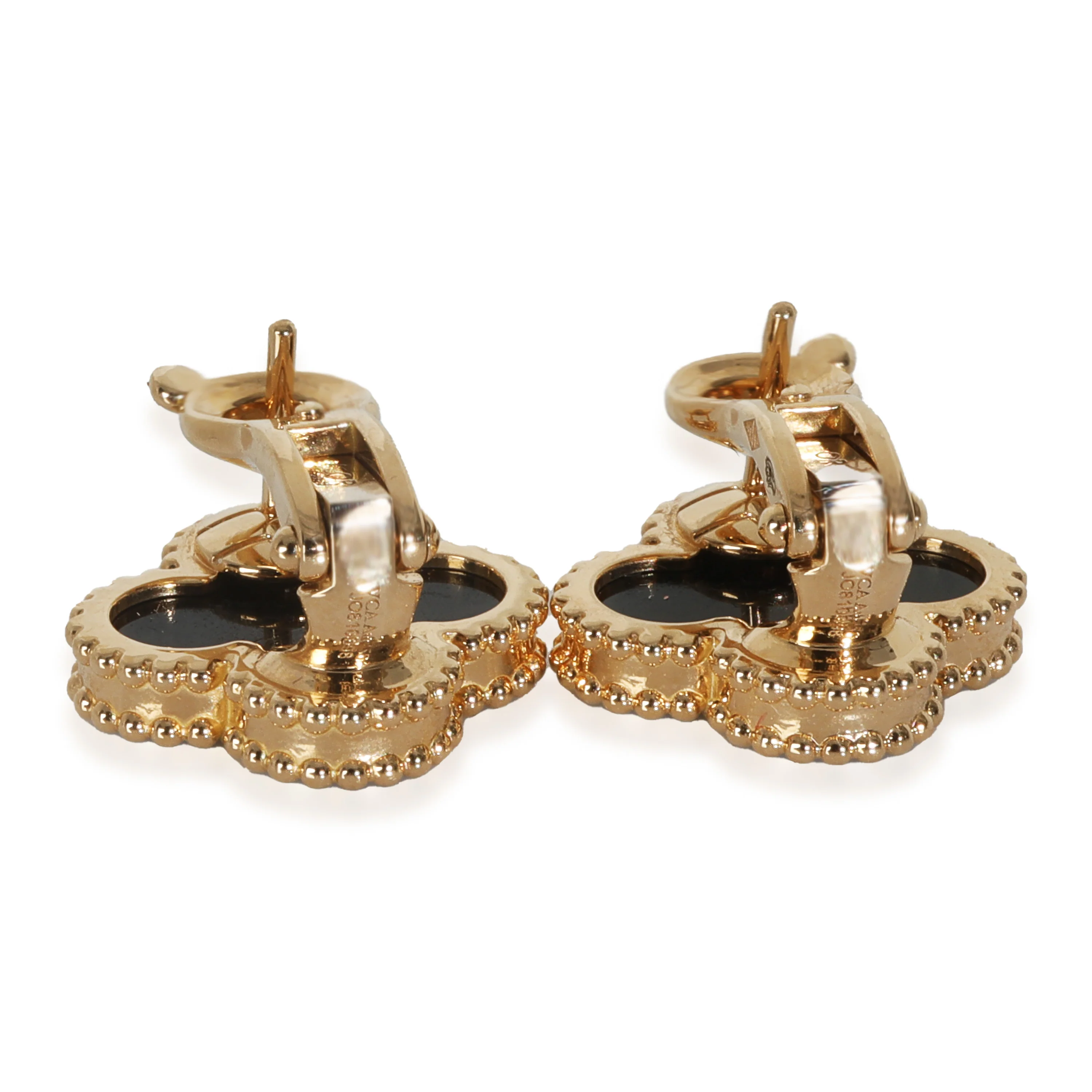 Yellow Gold Onyx Vintage Alhambra Earrings - Image 2