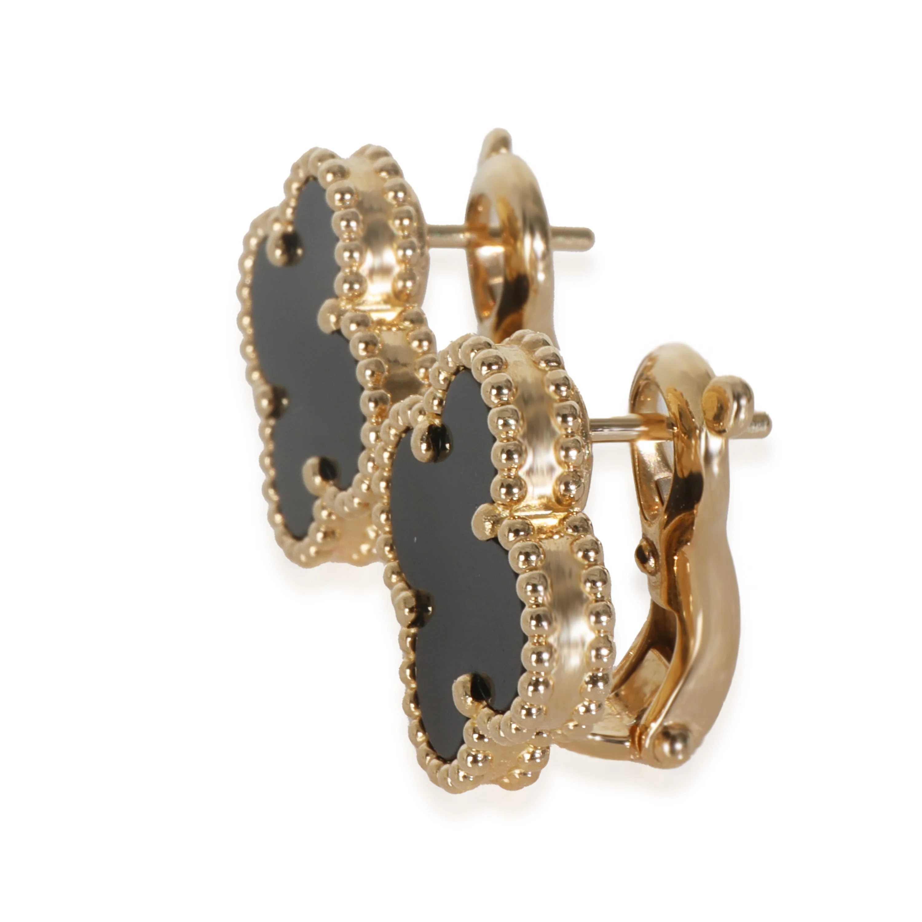 Yellow Gold Onyx Vintage Alhambra Earrings - Image 3