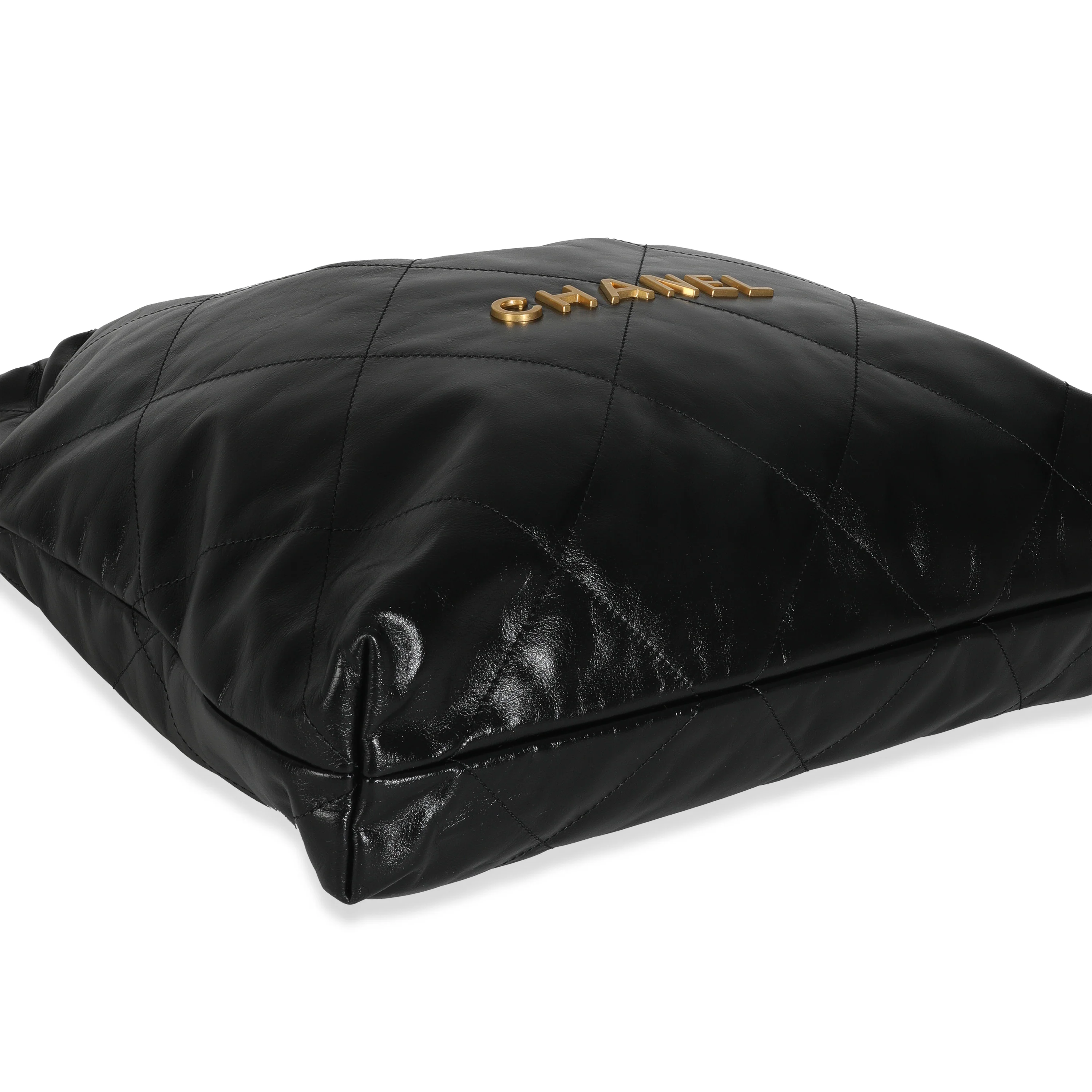 Black Shiny Quilted Calfskin Medium Chanel 22 Hobo - Image 6