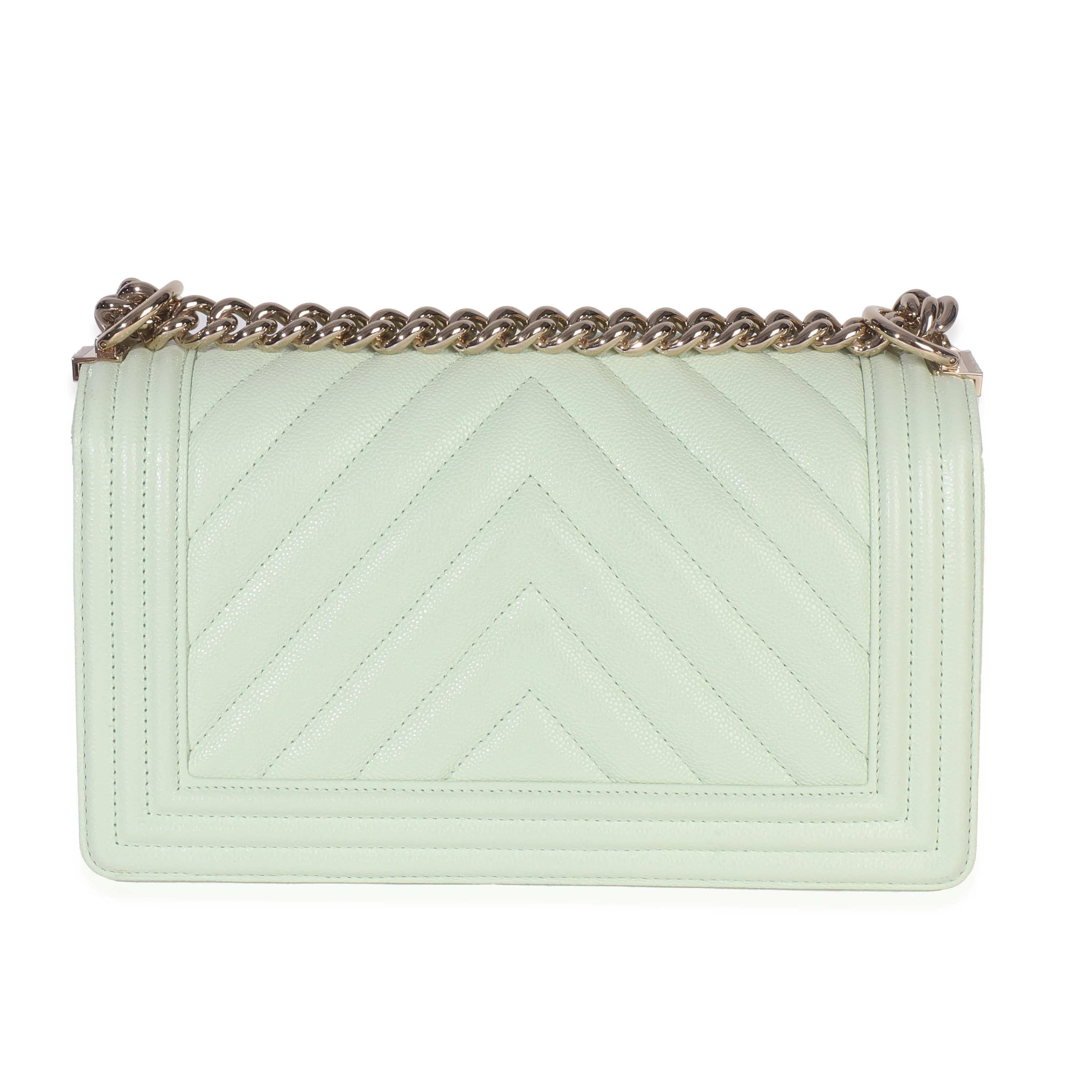 Light Green Caviar Chevron Old Medium Boy Handbag - Image 4