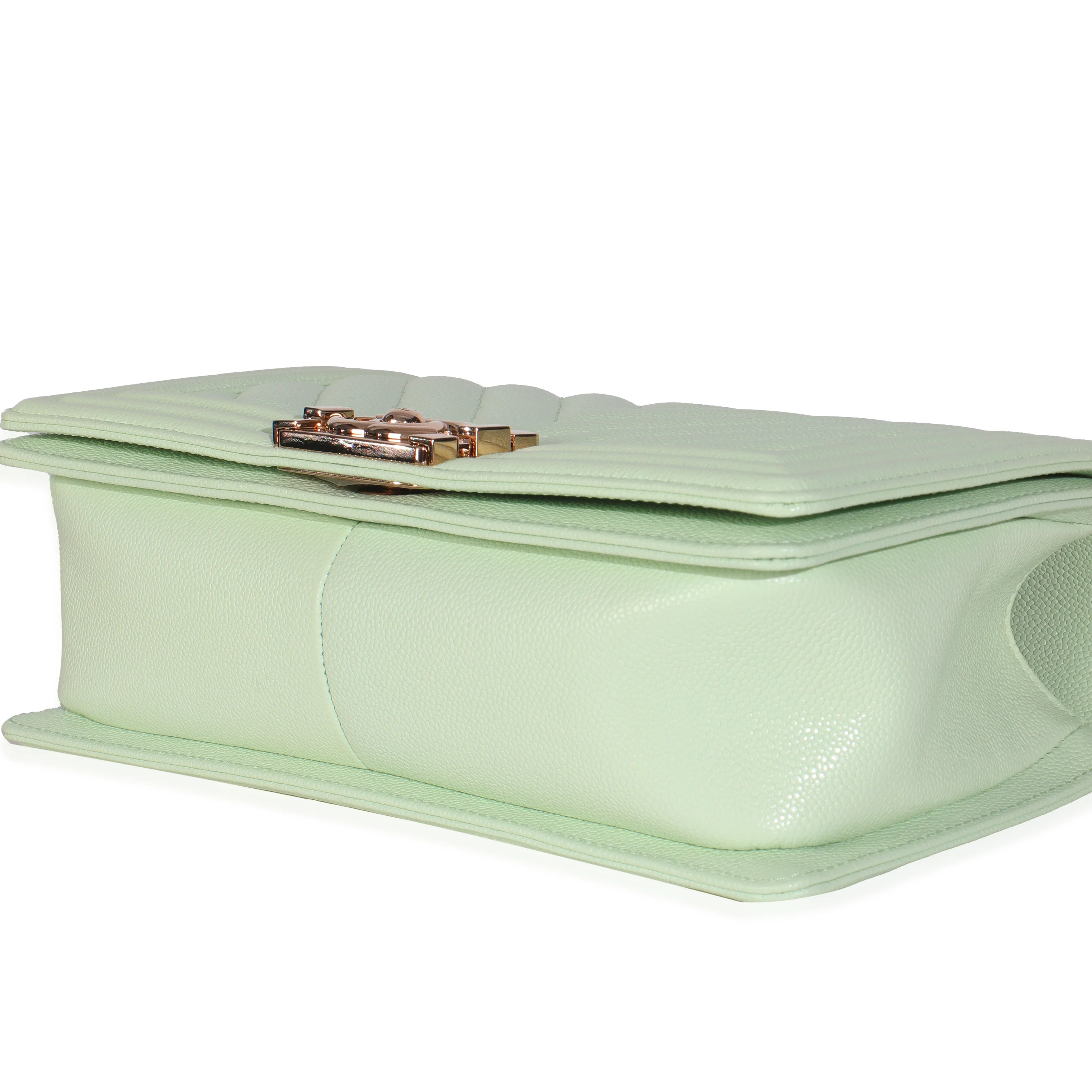 Light Green Caviar Chevron Old Medium Boy Handbag - Image 7