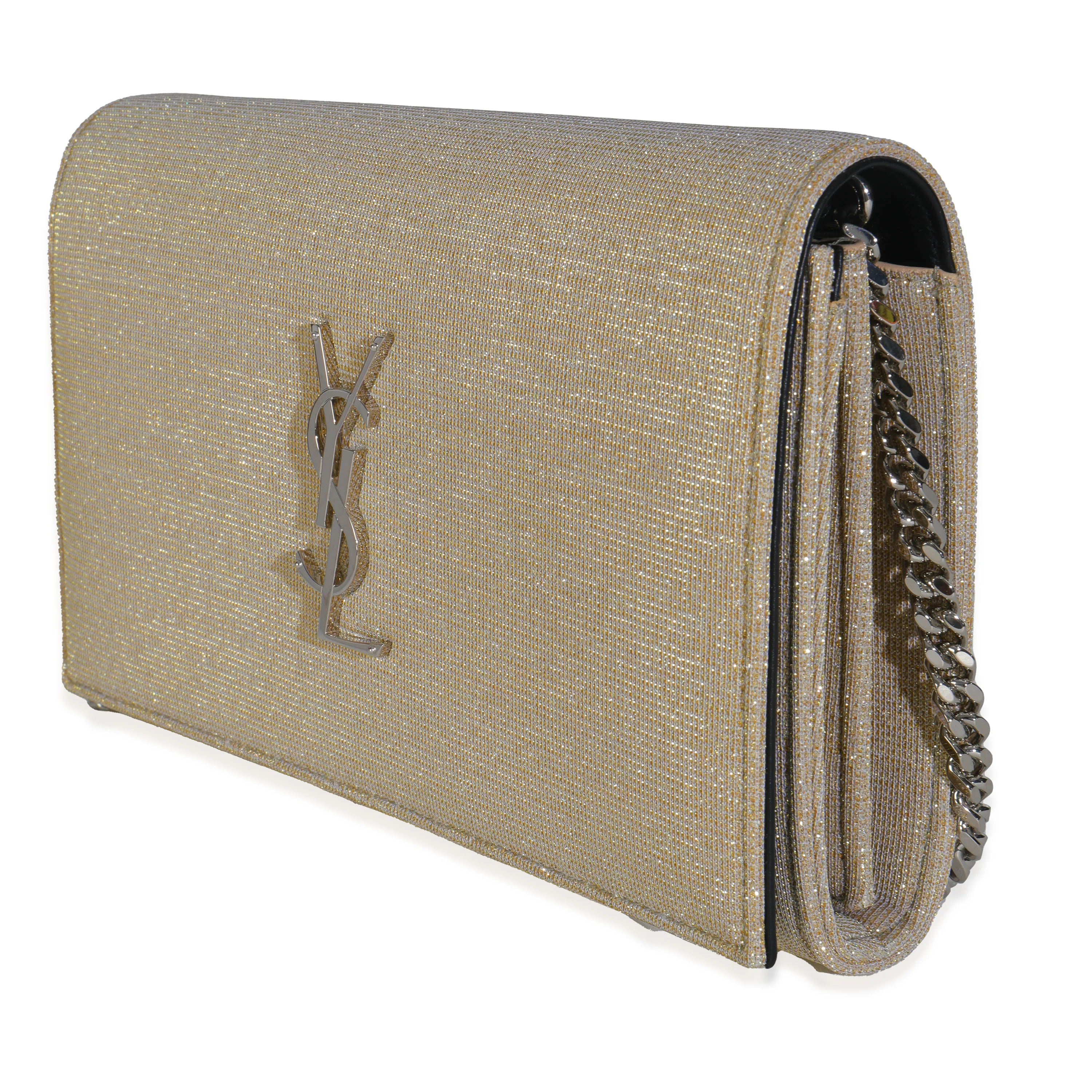 Beige Metallic Sparkle Fabric Monogram Kate Chain Bag - Image 2
