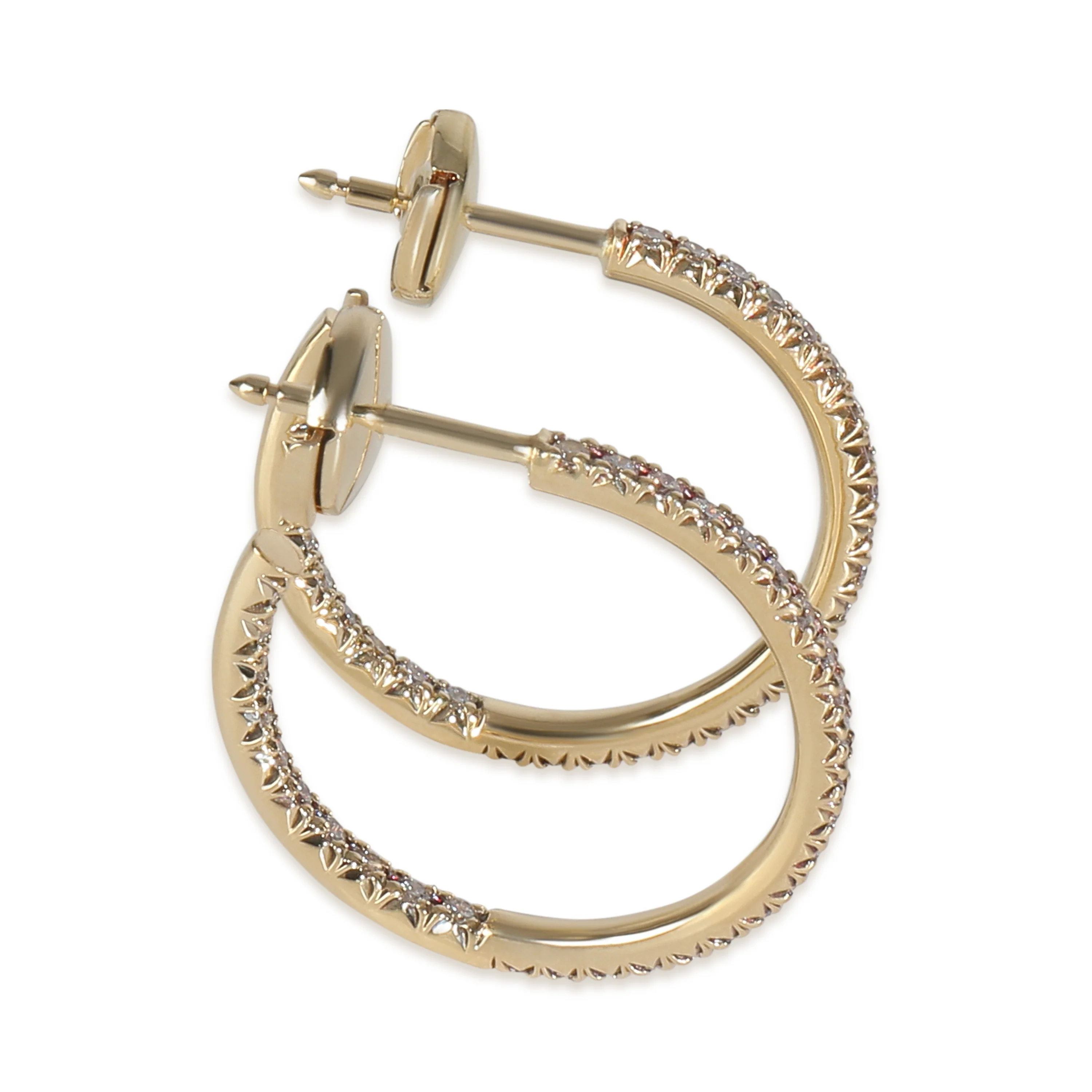 Yellow Gold Diamond Metro Medium Size Hoop Earrings - Image 3