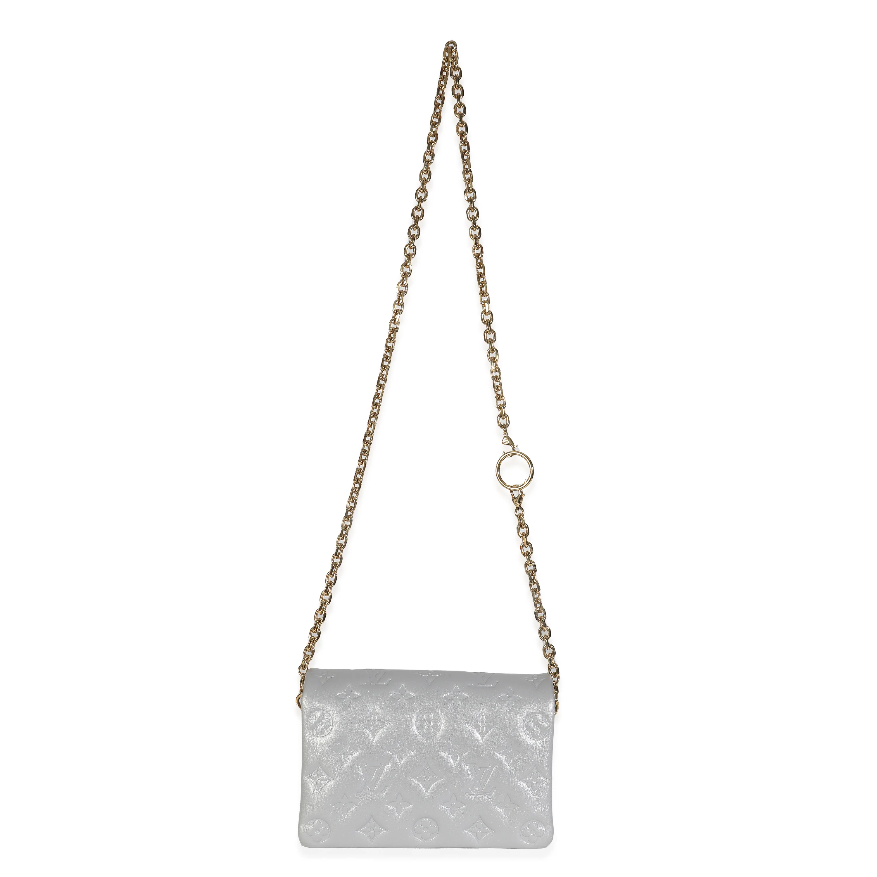 Silver Metallic Lambskin Embossed Monogram Pochette Coussin - Image 8