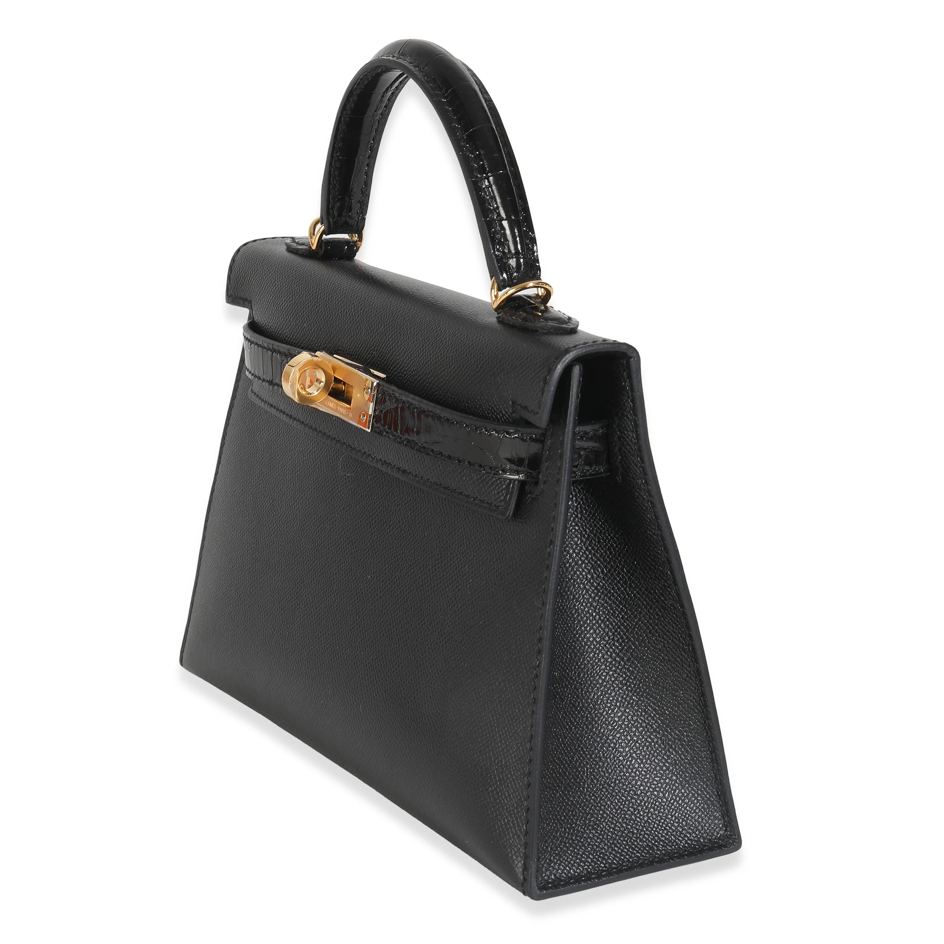 Black Madame Calfskin Shiny Alligator Sellier Mini Kelly II 20 GHW - Image 3
