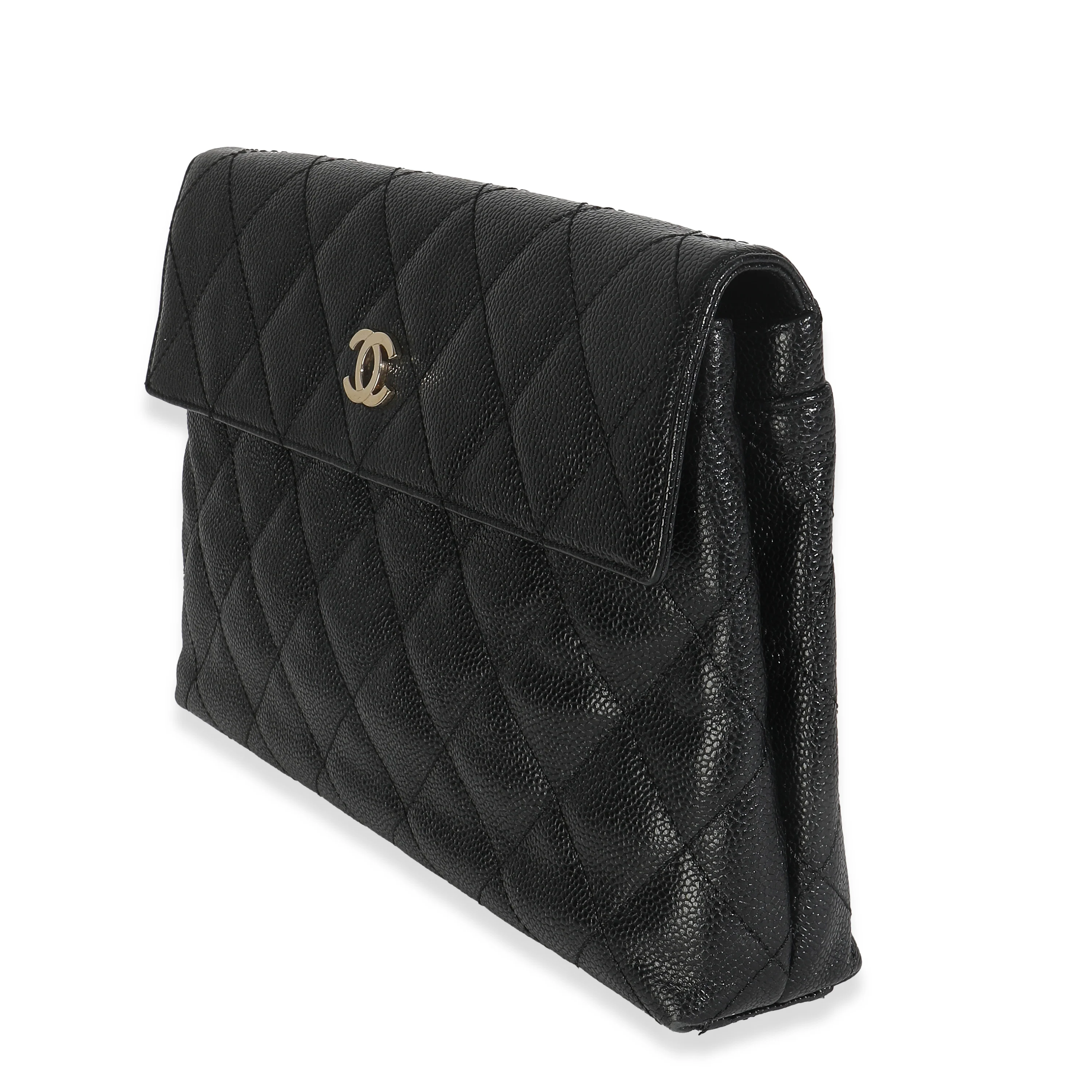 Vintage Black Quilted Caviar Large Clutch Handbag - Image 2