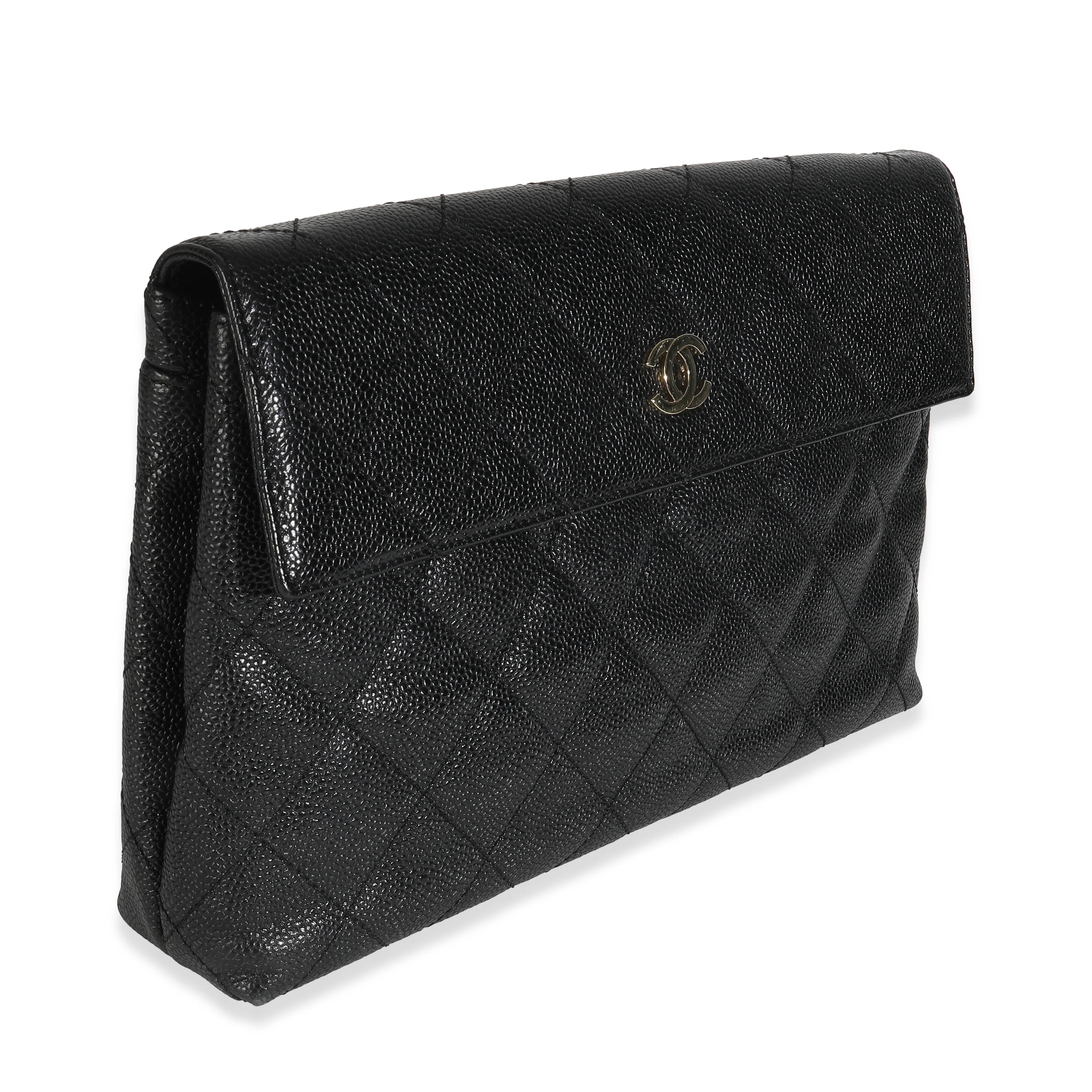 Vintage Black Quilted Caviar Large Clutch Handbag - Image 3