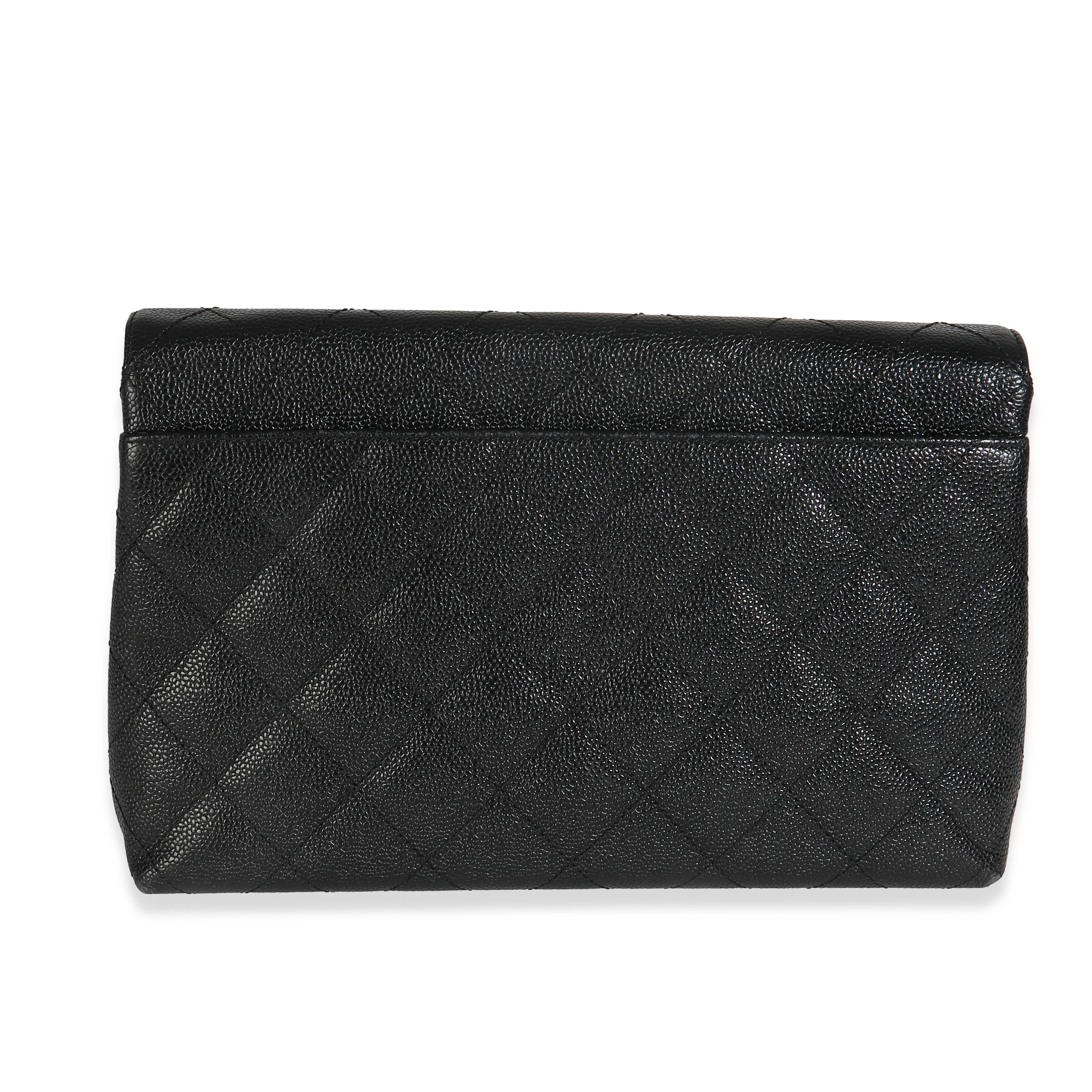 Vintage Black Quilted Caviar Large Clutch Handbag - Image 4