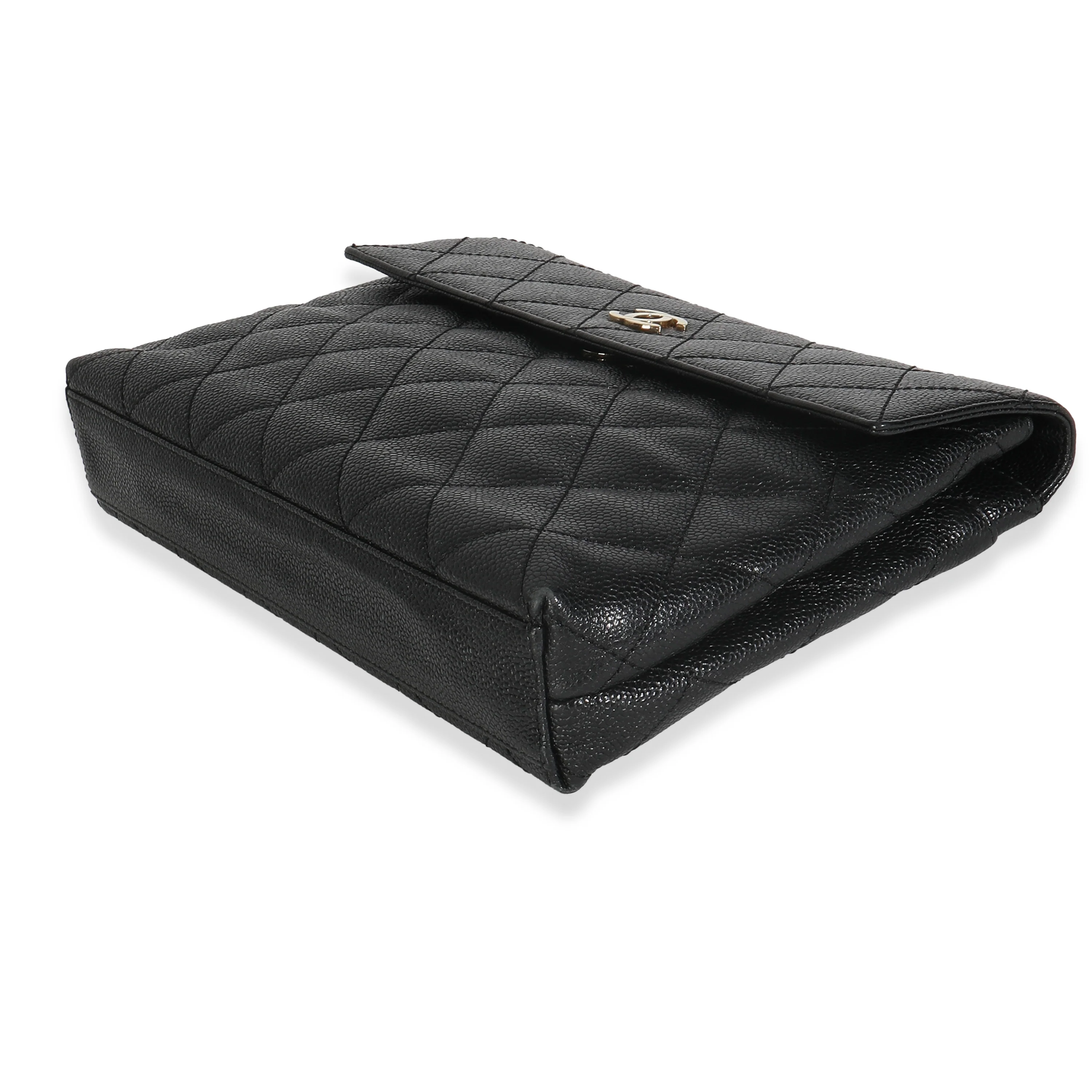 Vintage Black Quilted Caviar Large Clutch Handbag - Image 7