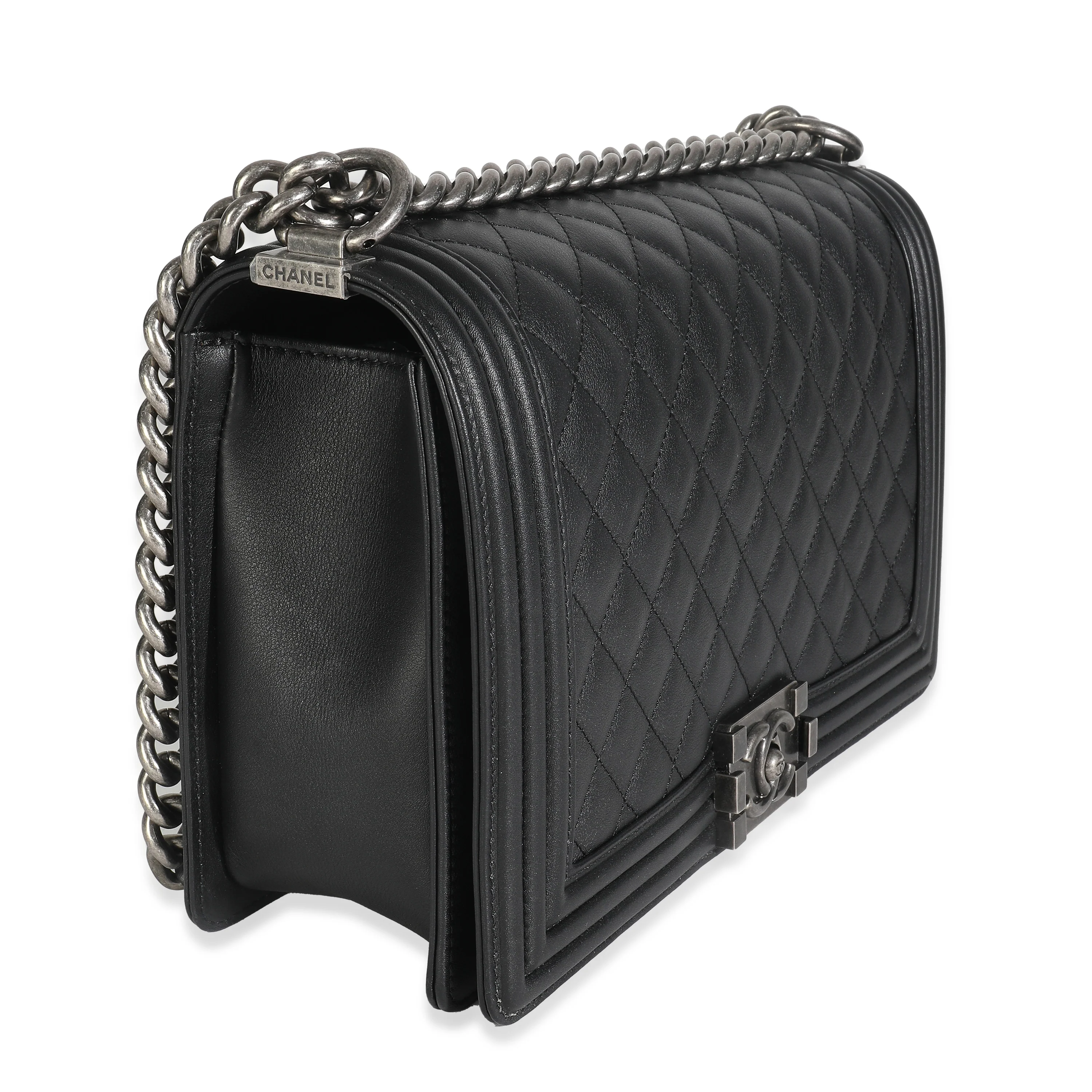 Dark Grey Quilted Lambskin New Medium Boy Bag - Image 3