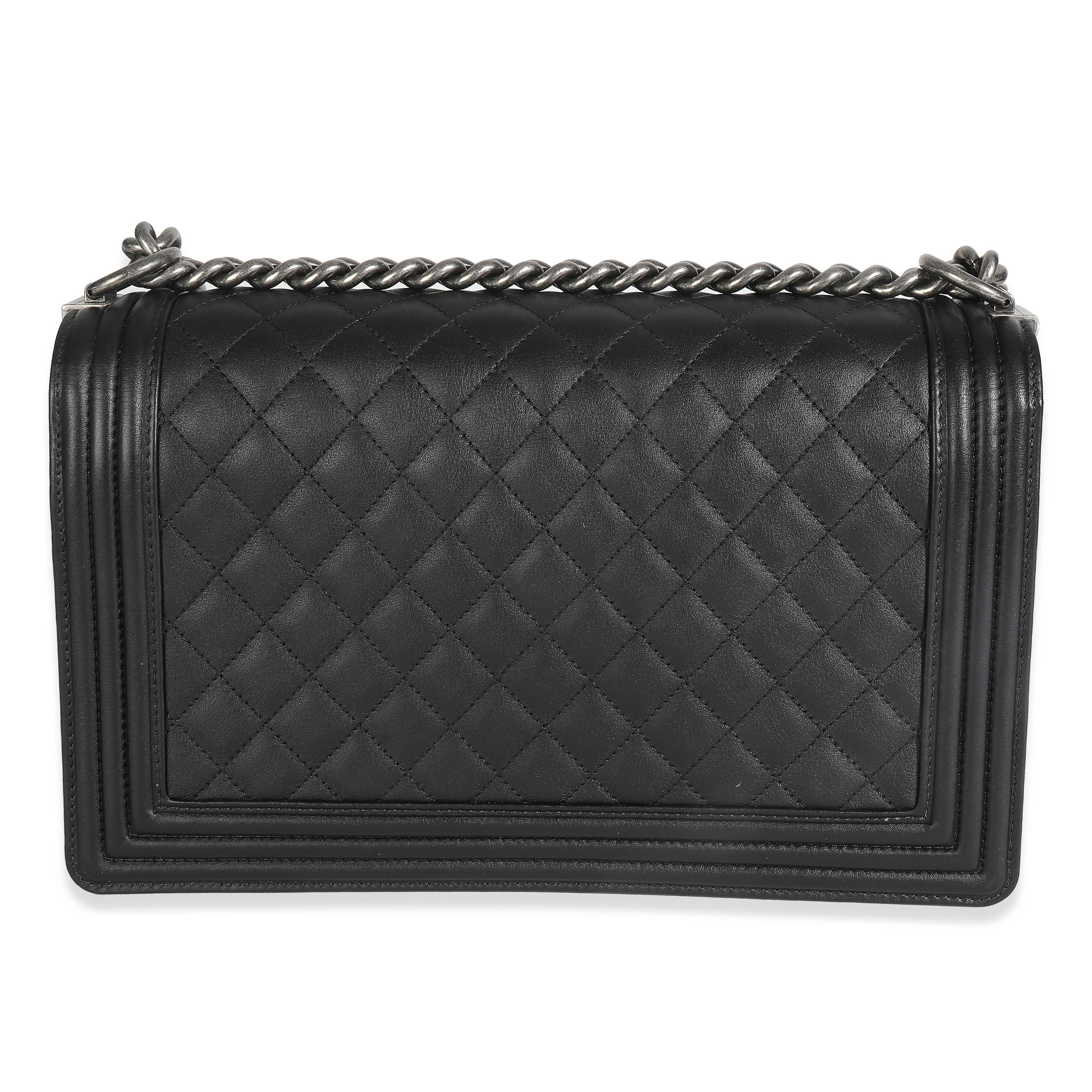 Dark Grey Quilted Lambskin New Medium Boy Bag - Image 4