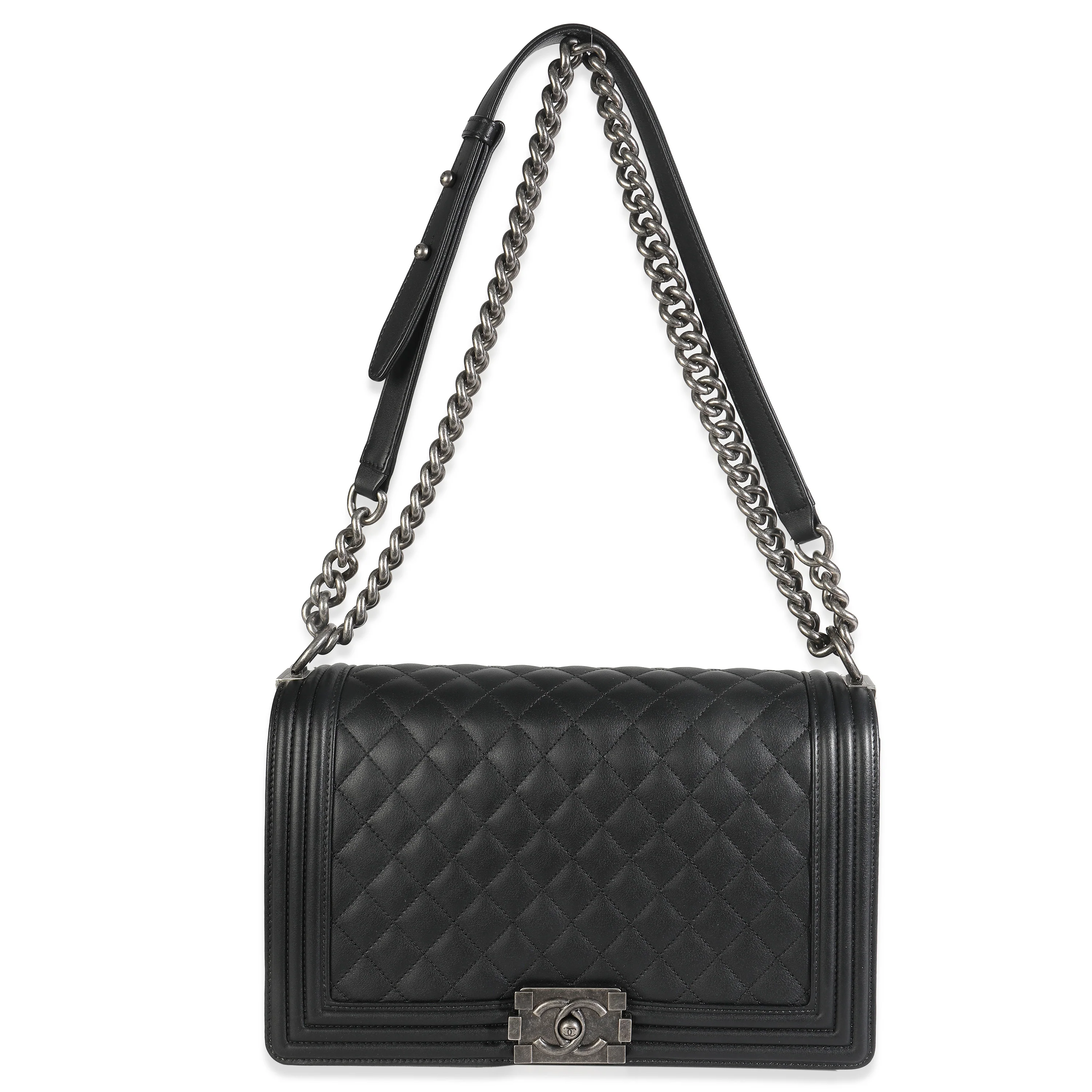 Dark Grey Quilted Lambskin New Medium Boy Bag - Image 8